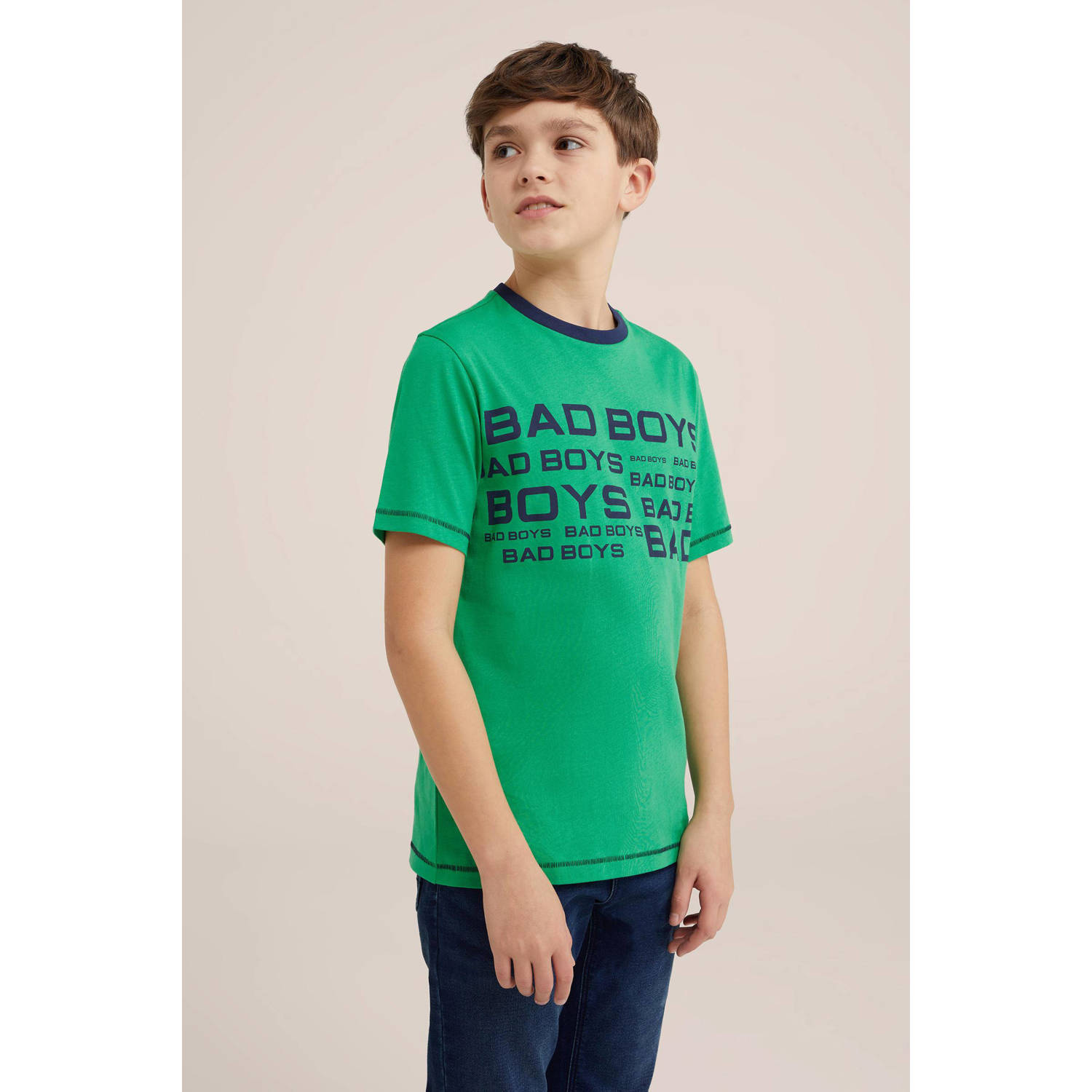 WE Fashion T-shirt set van 2 groen blauw