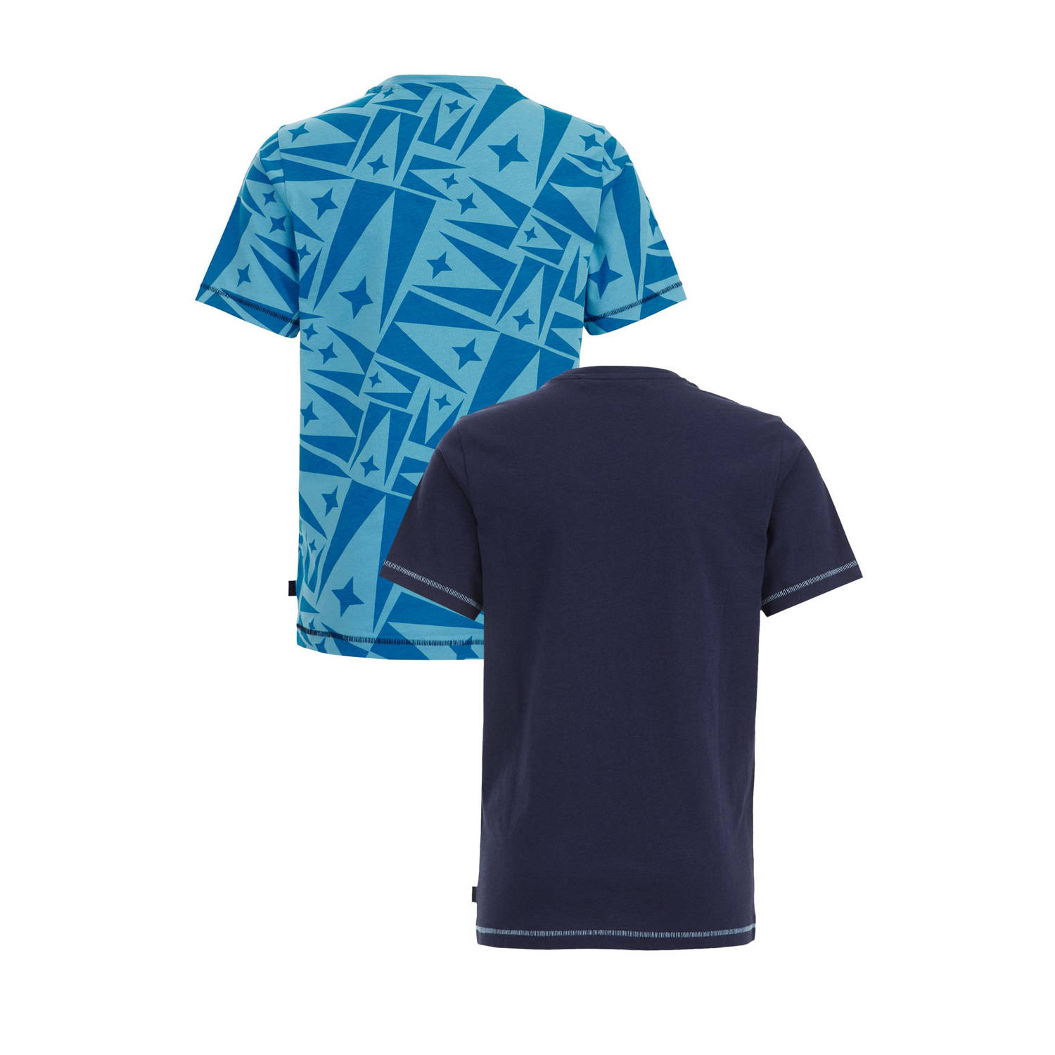 WE Fashion T-shirt met printopdruk set van 2 blauw turquoise