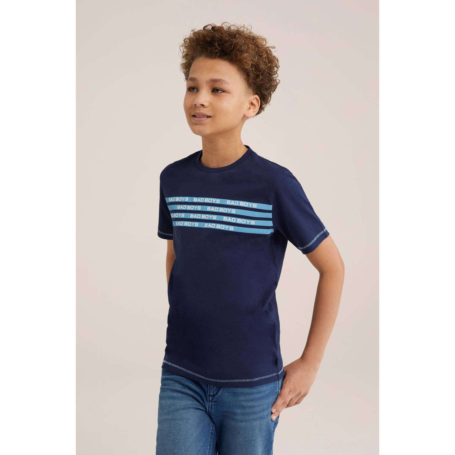 WE Fashion T-shirt met printopdruk set van 2 blauw turquoise