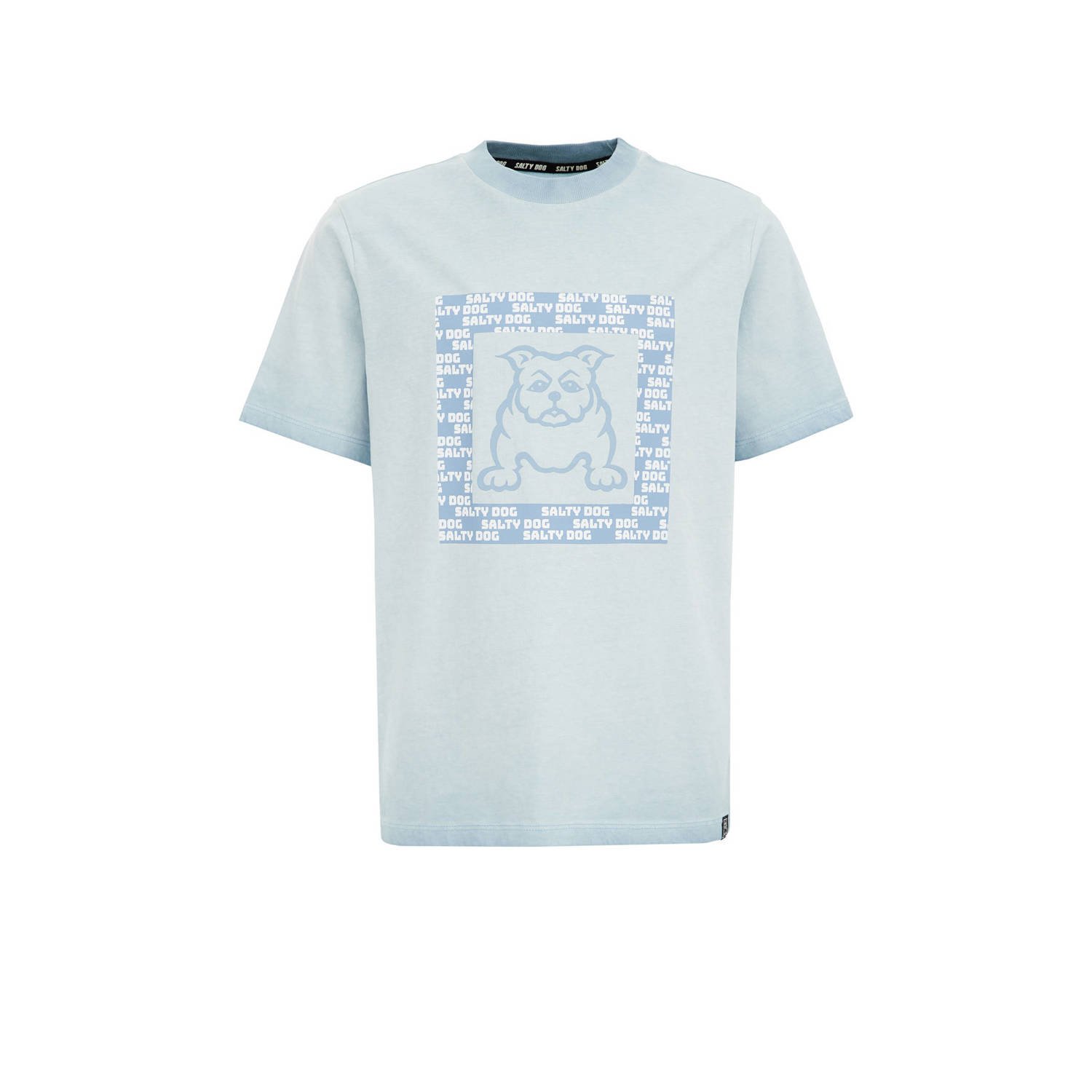 WE Fashion T-shirt met printopdruk lichtblauw Jongens Katoen Ronde hals 110 116