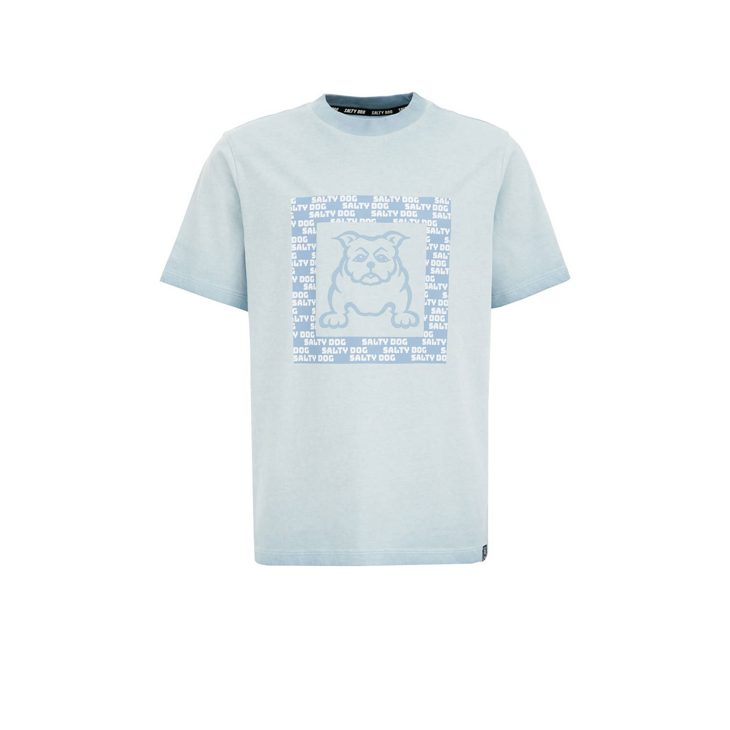 WE Fashion T-shirt met printopdruk lichtblauw Jongens Katoen Ronde hals 110 116