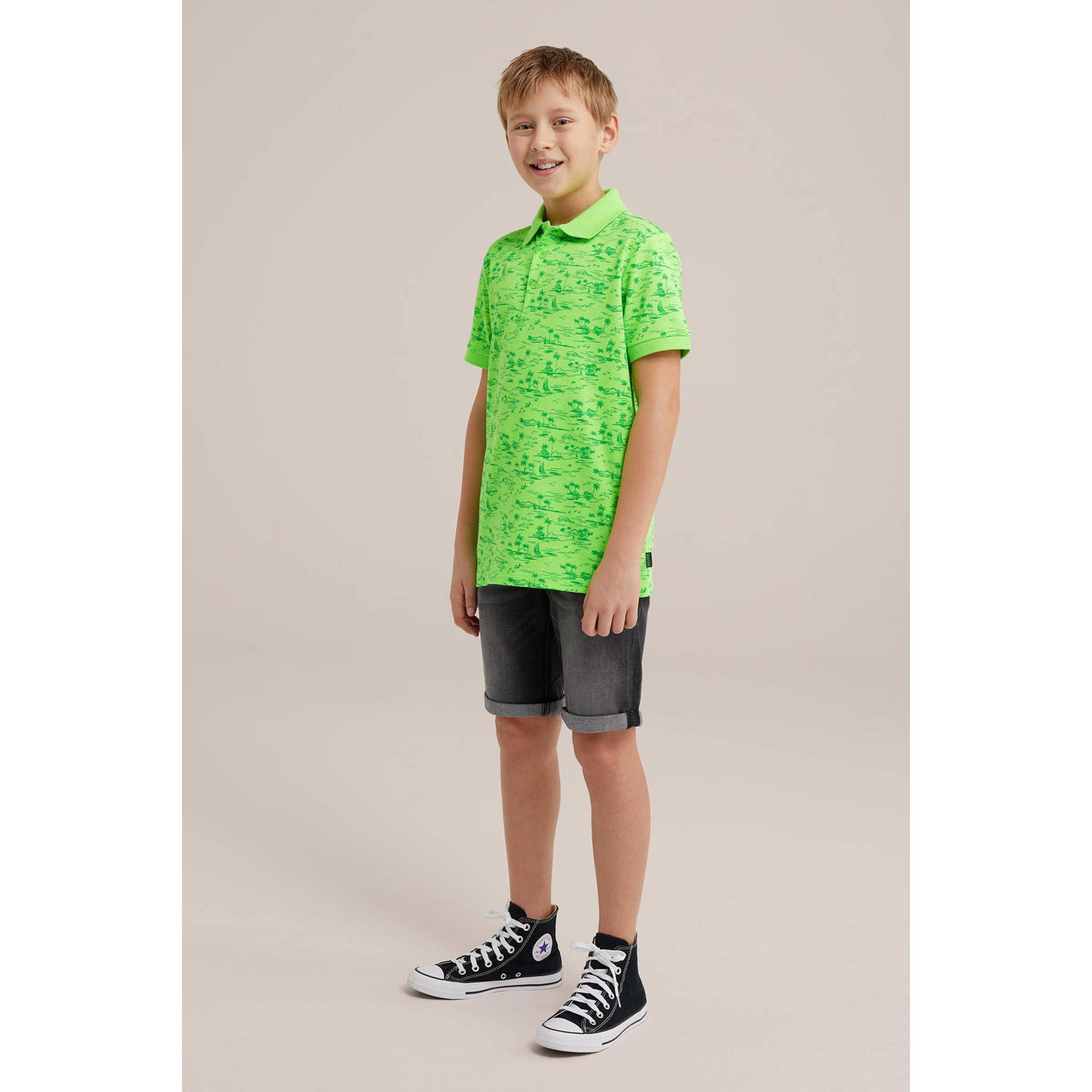 WE Fashion polo met all over print groen