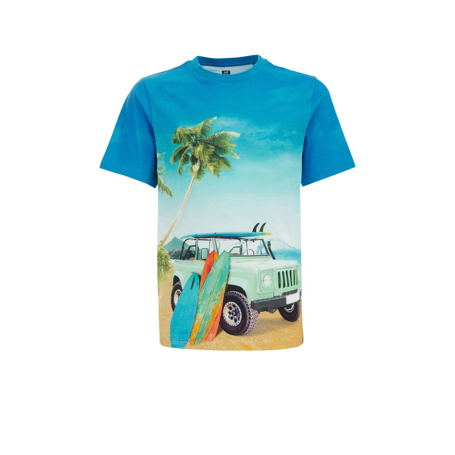 WE Fashion T-shirt met all over print blauw Jongens Biologisch katoen Ronde hals 110 116