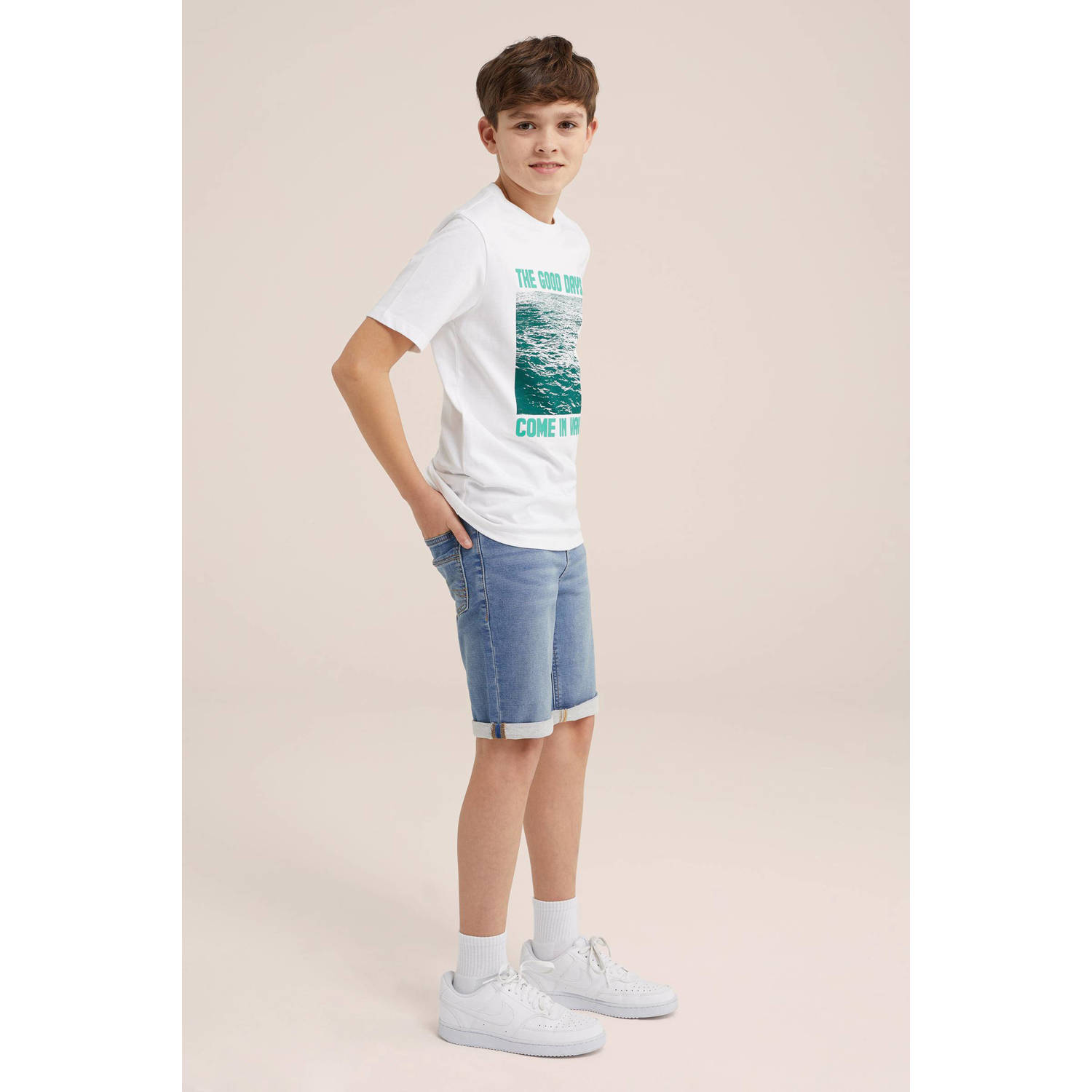 WE Fashion T-shirt met printopdruk wit groen