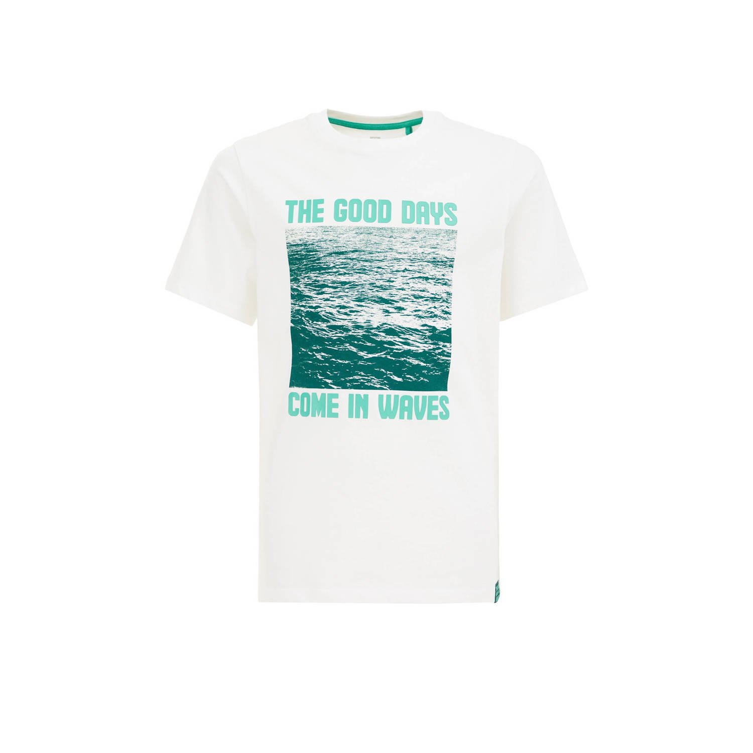 WE Fashion T-shirt met printopdruk wit groen Jongens Katoen Ronde hals 110 116