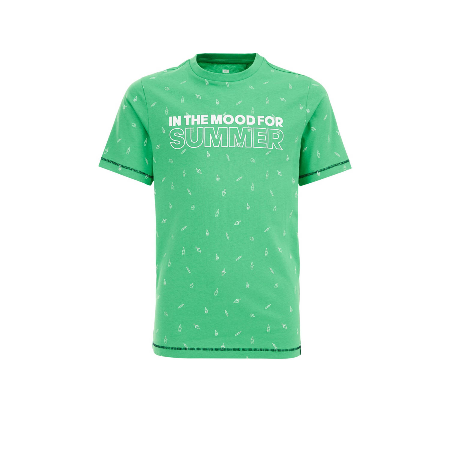 WE Fashion T-shirt met all over print groen wit Jongens Katoen Ronde hals 110 116
