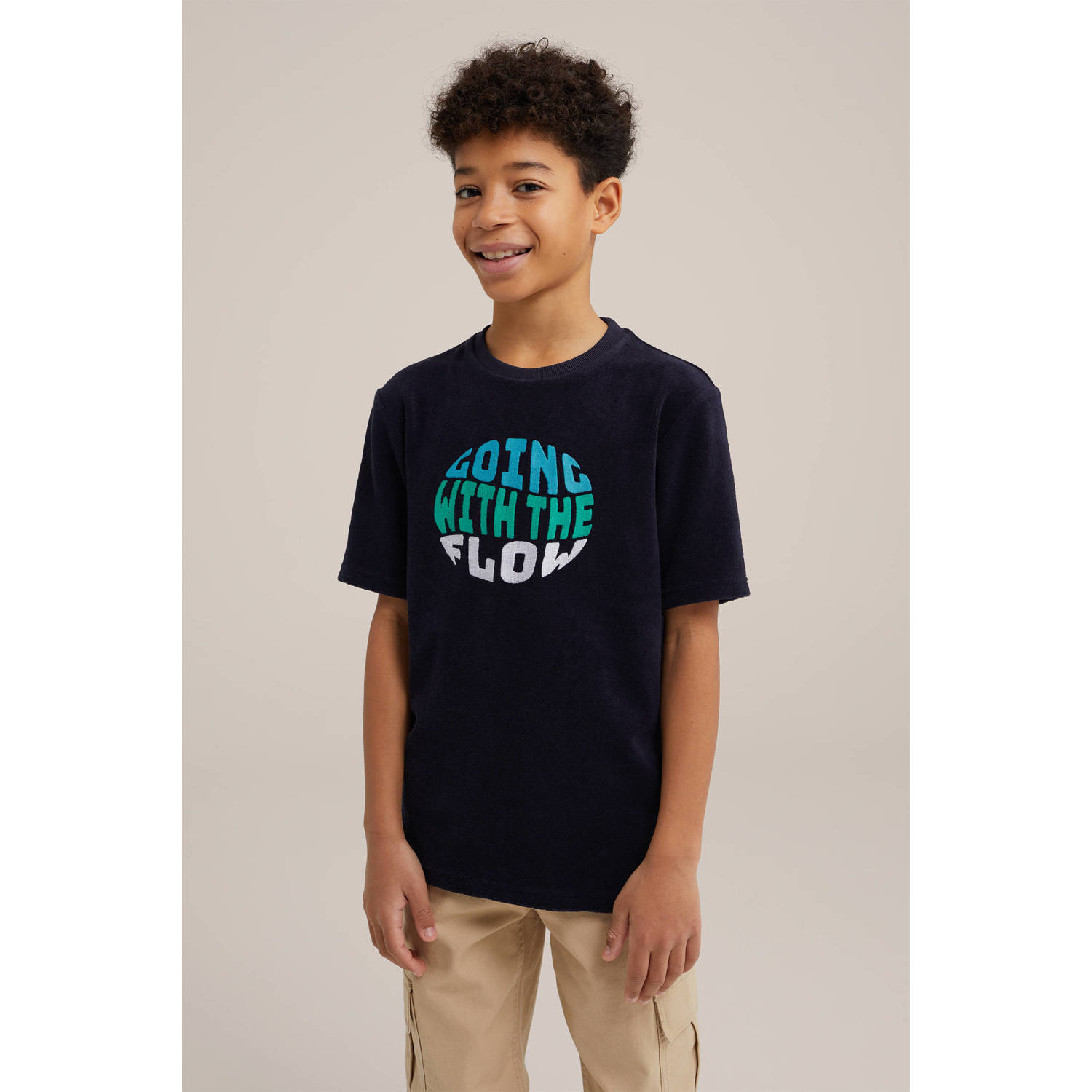 WE Fashion T-shirt met printopdruk zwart blauw groen