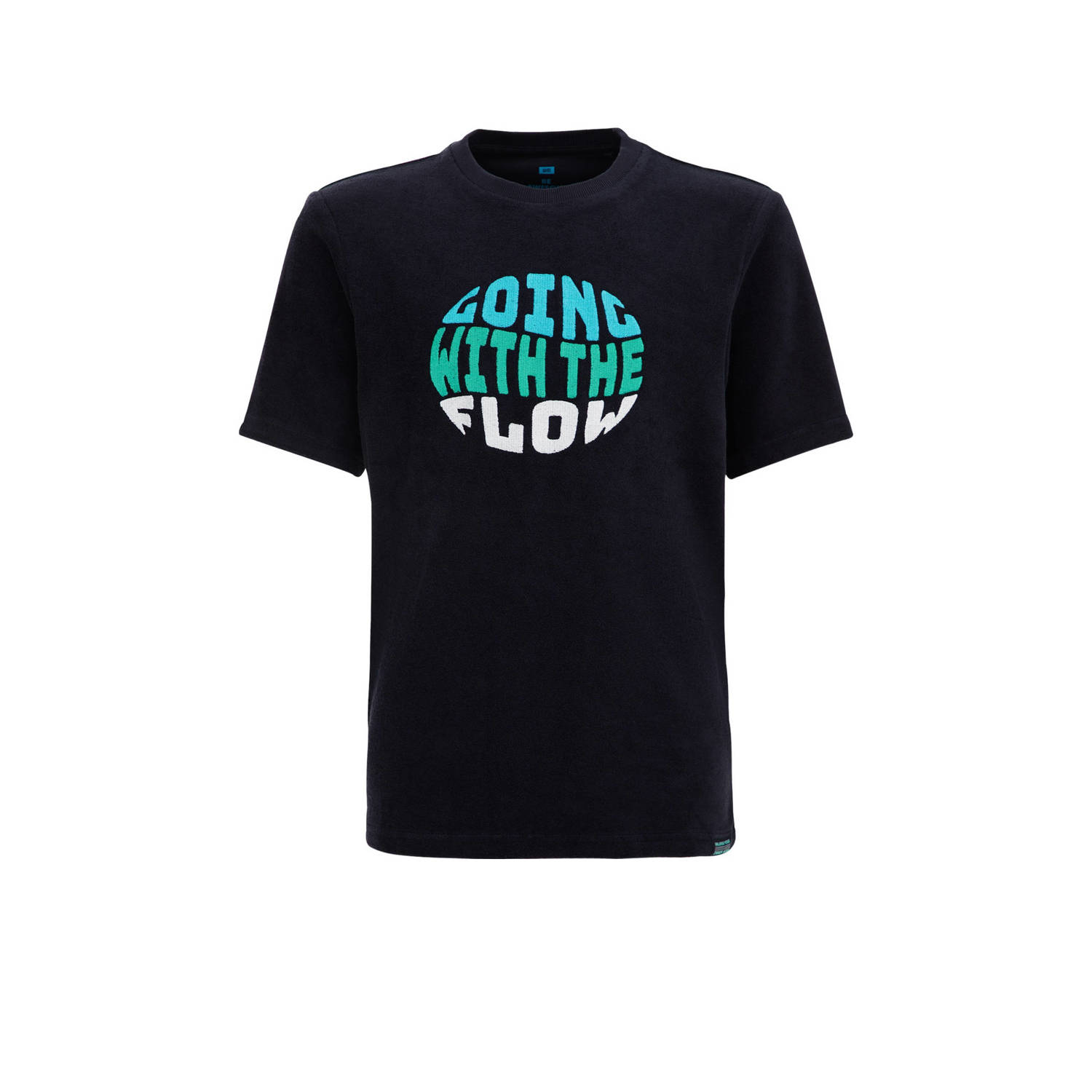 WE Fashion T-shirt met printopdruk zwart blauw groen Jongens Katoen Ronde hals 110 116