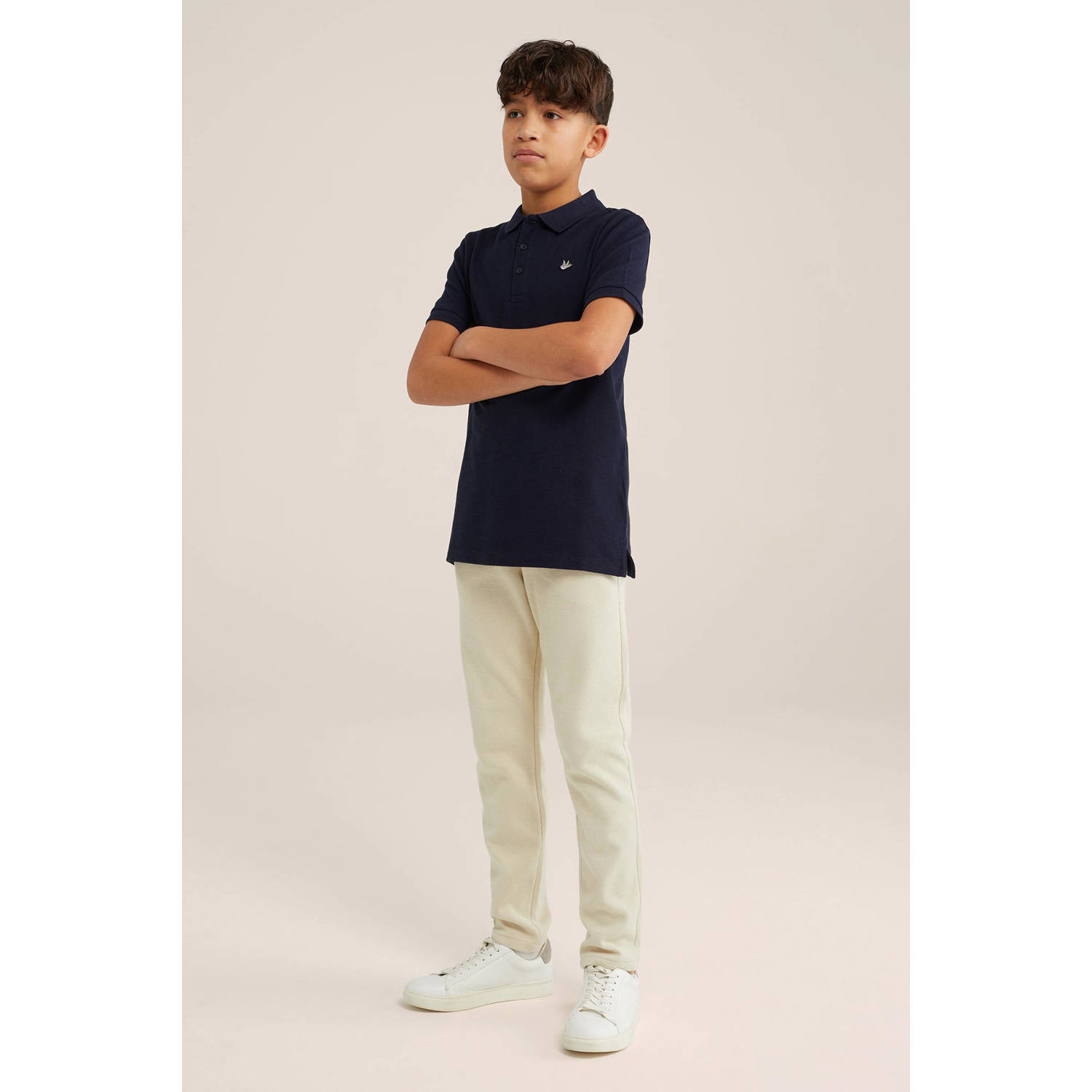 WE Fashion polo donkerblauw Jongens Katoen Polokraag Effen 110 116