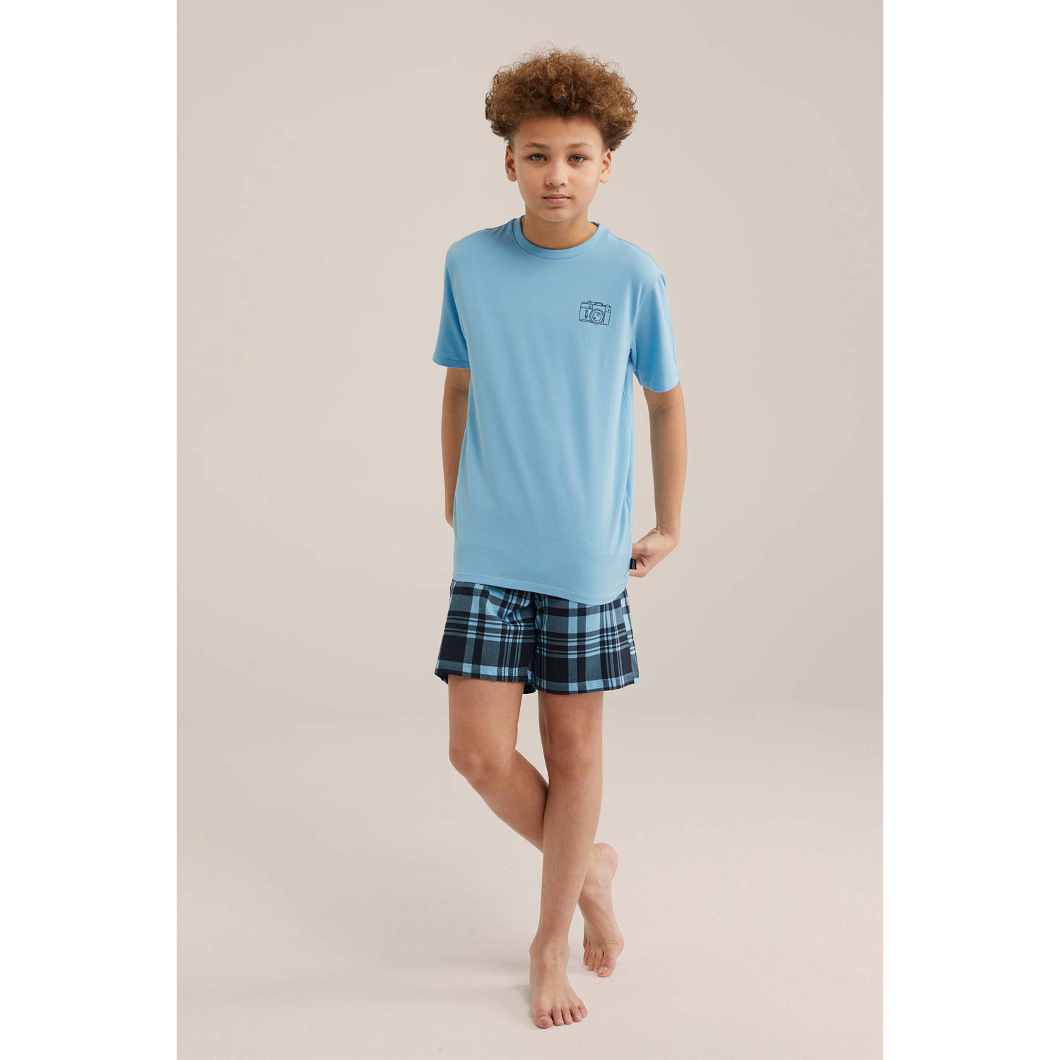 WE Fashion gestreepte shortama blauw