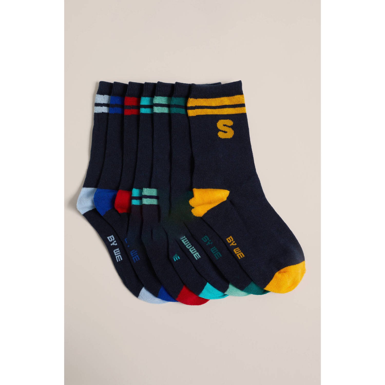 WE Fashion sokken set van 7 donkerblauw multicolor