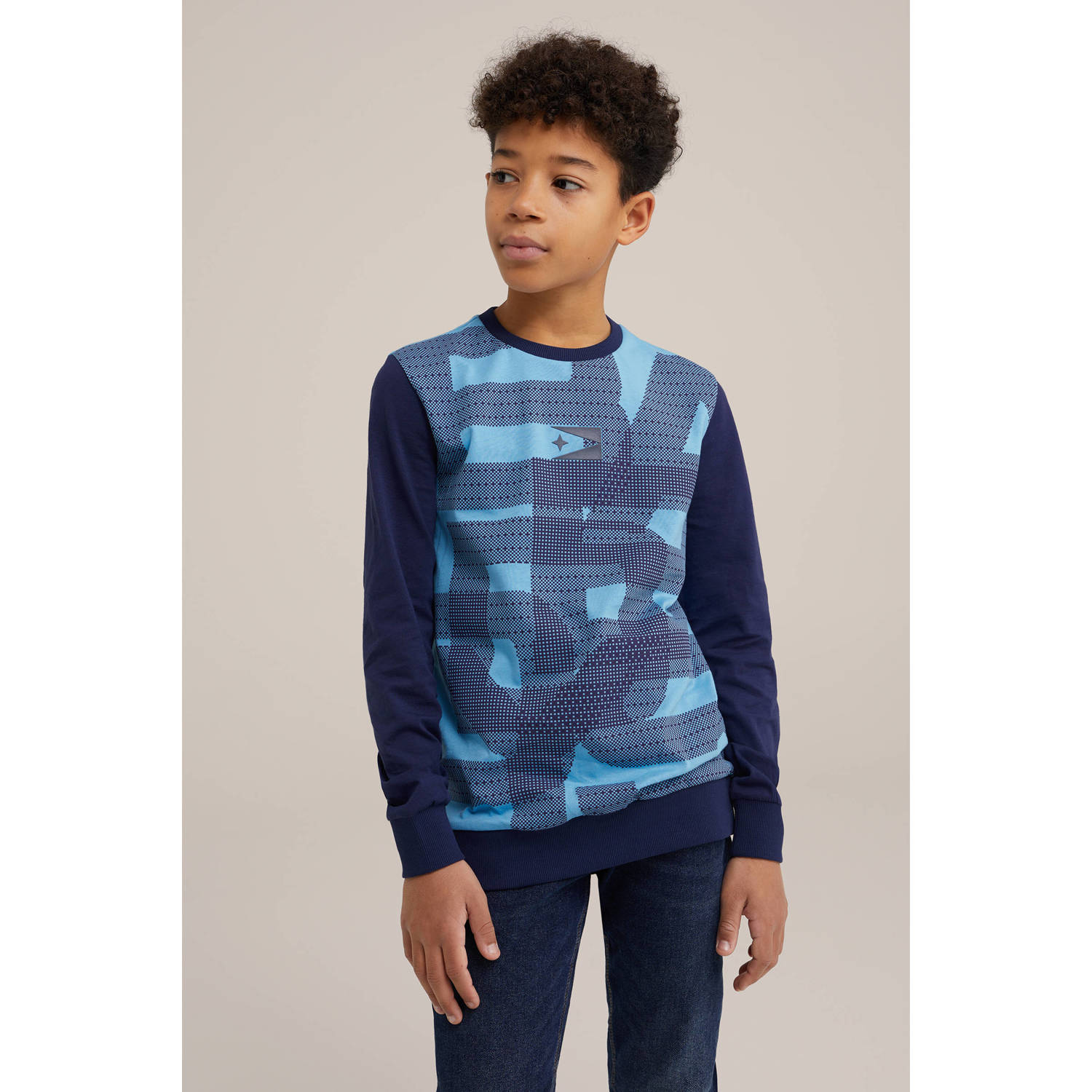 WE Fashion longsleeve blauw donkerblauw