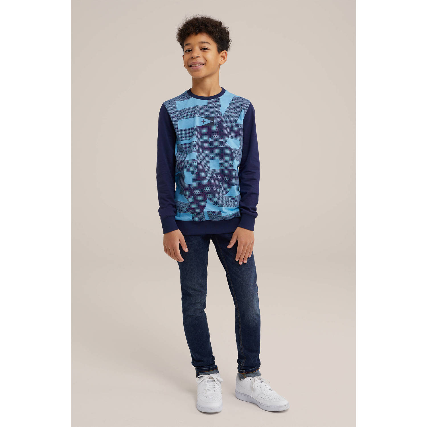WE Fashion longsleeve blauw donkerblauw