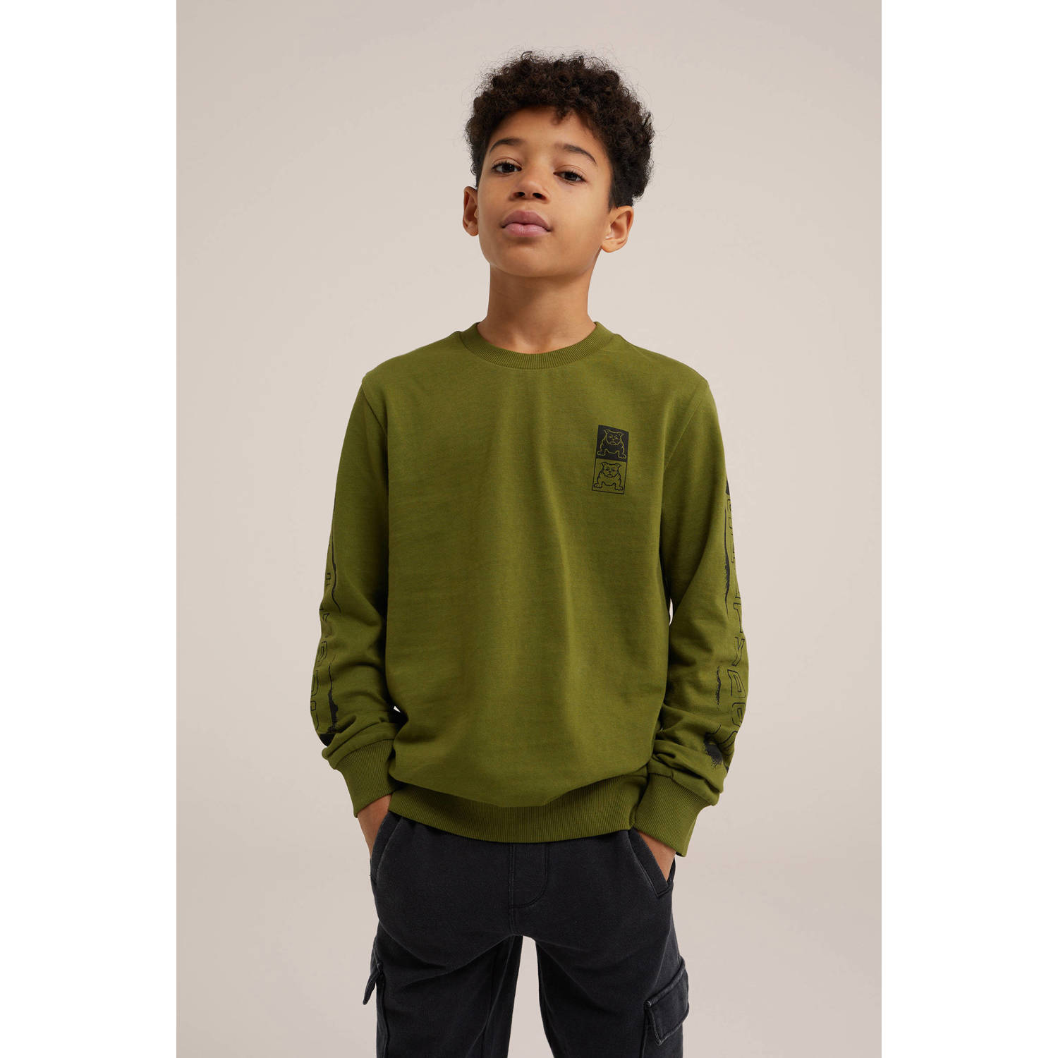WE Fashion longsleeve met printopdruk groen