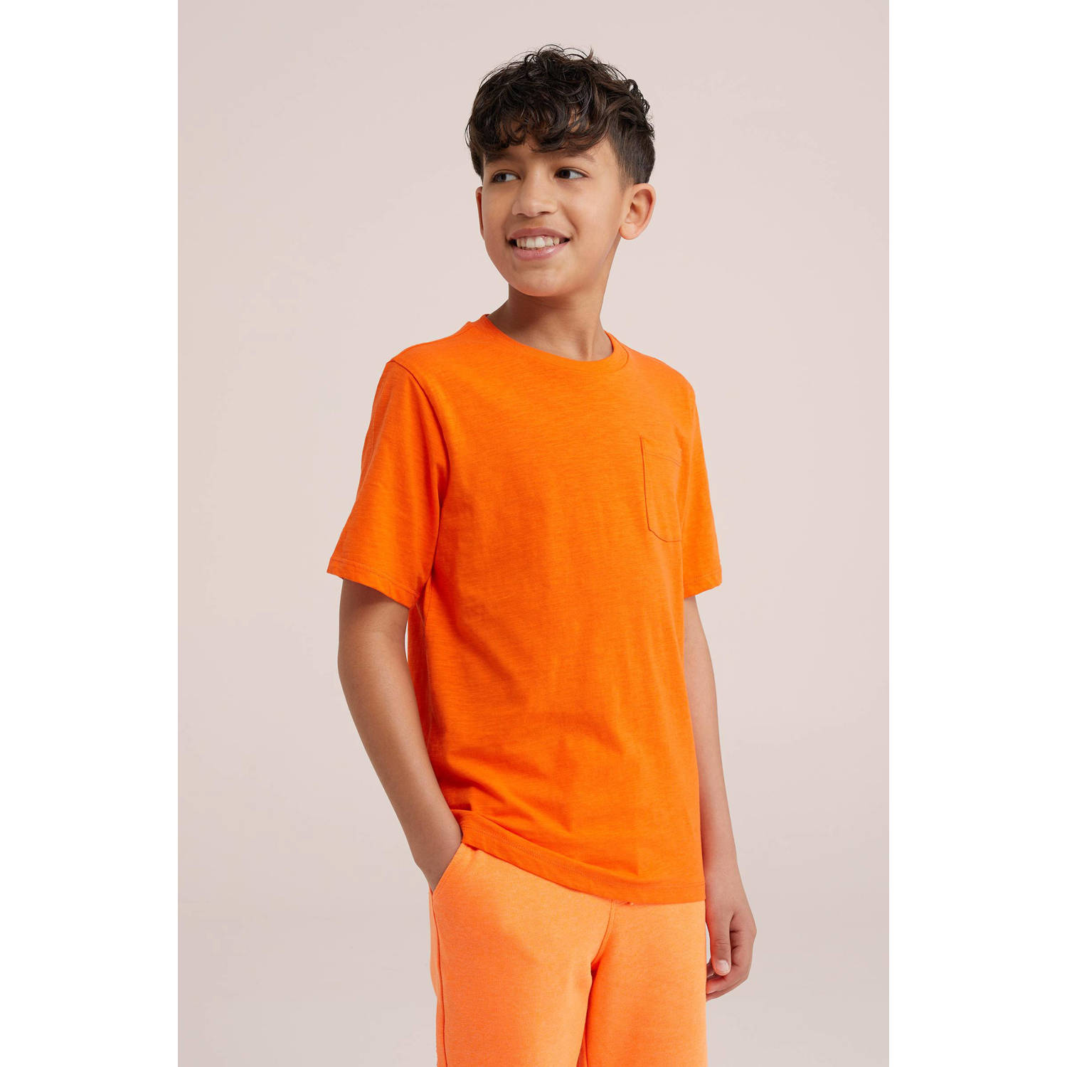 WE Fashion T-shirt oranje Jongens Katoen Ronde hals Effen 110 116