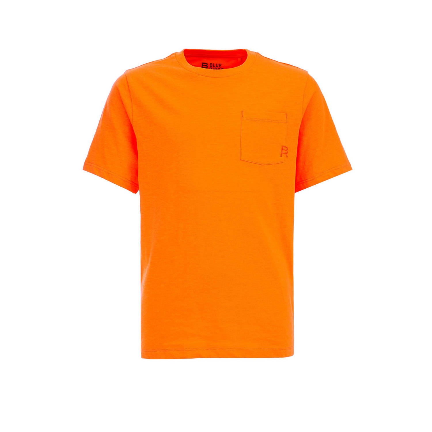WE Fashion T-shirt oranje Jongens Biologisch katoen Ronde hals Effen 110 116