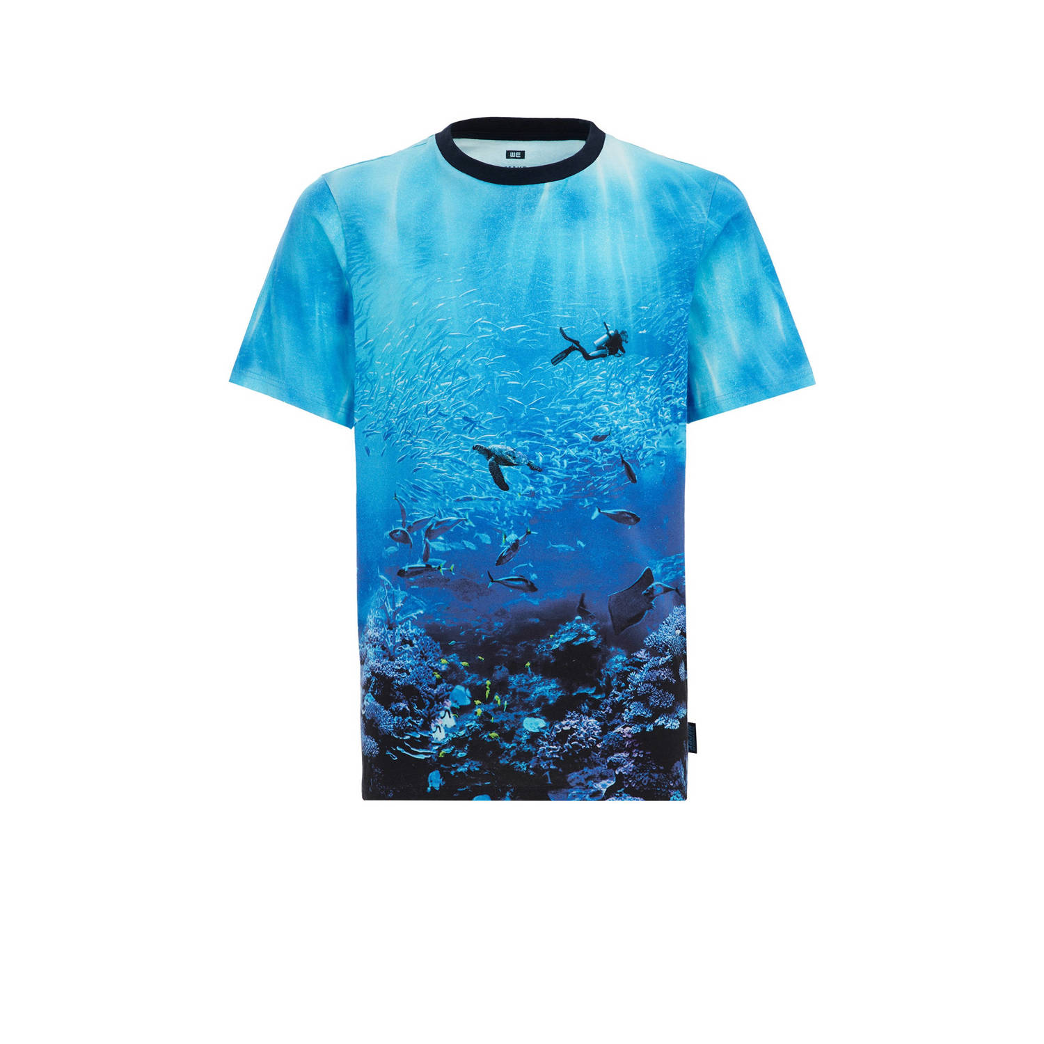 WE Fashion T-shirt met all over print multi Blauw Jongens Biologisch katoen Ronde hals 110 116
