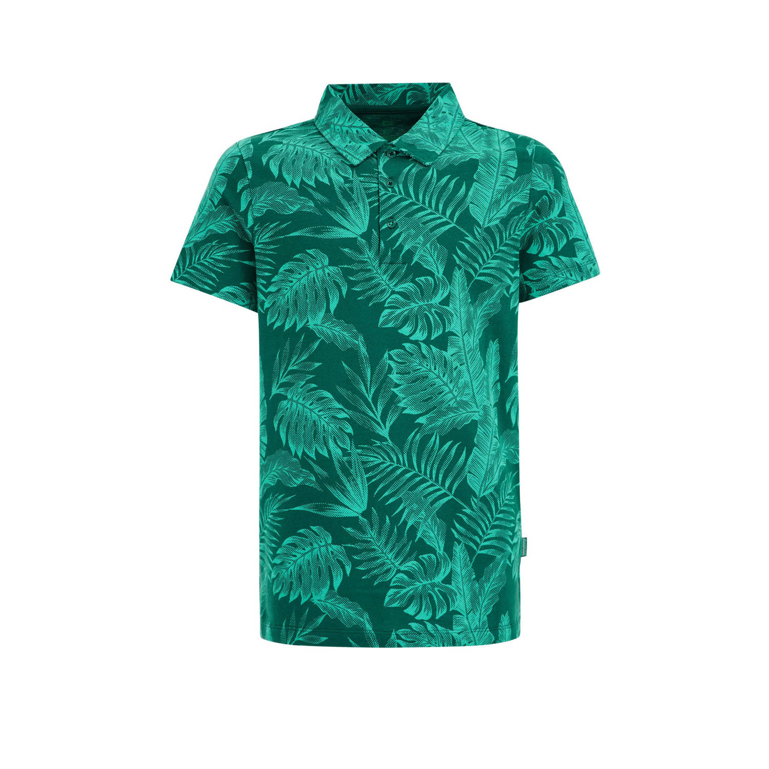 WE Fashion polo met bladprint groen Jongens Katoen Polokraag Blad 110 116