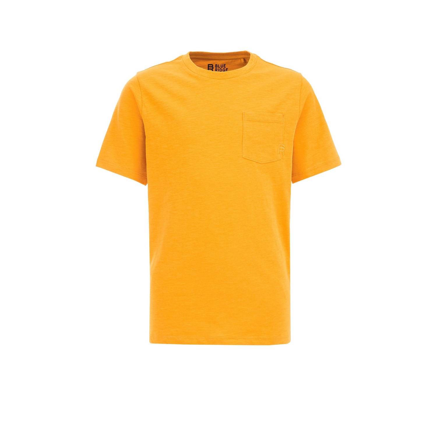WE Fashion T-shirt geeloranje Jongens Biologisch katoen Ronde hals Effen 110 116