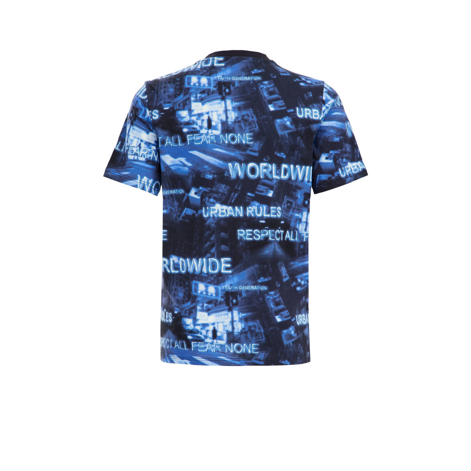 WE Fashion T-shirt met all over print blauw