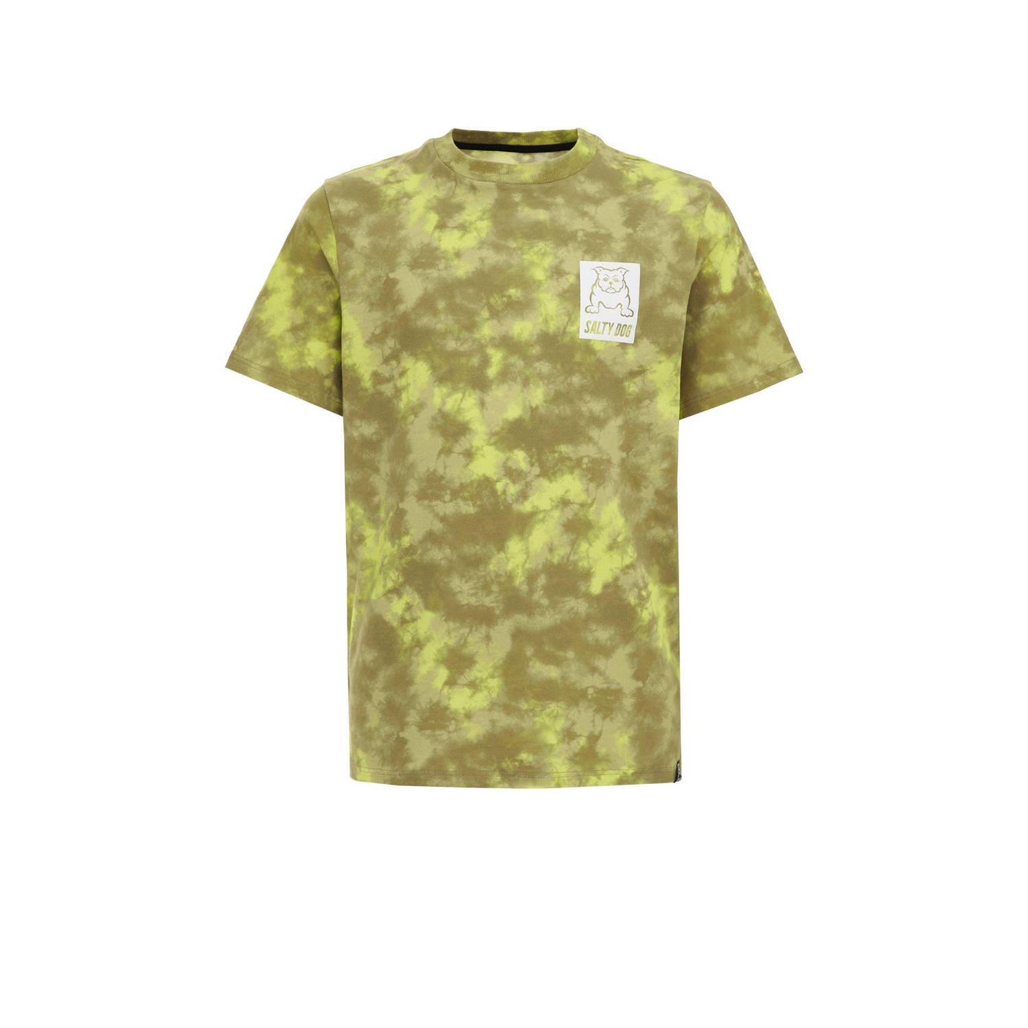 WE Fashion tie-dye T-shirt groen Jongens Katoen Ronde hals Tie-dye 110 116