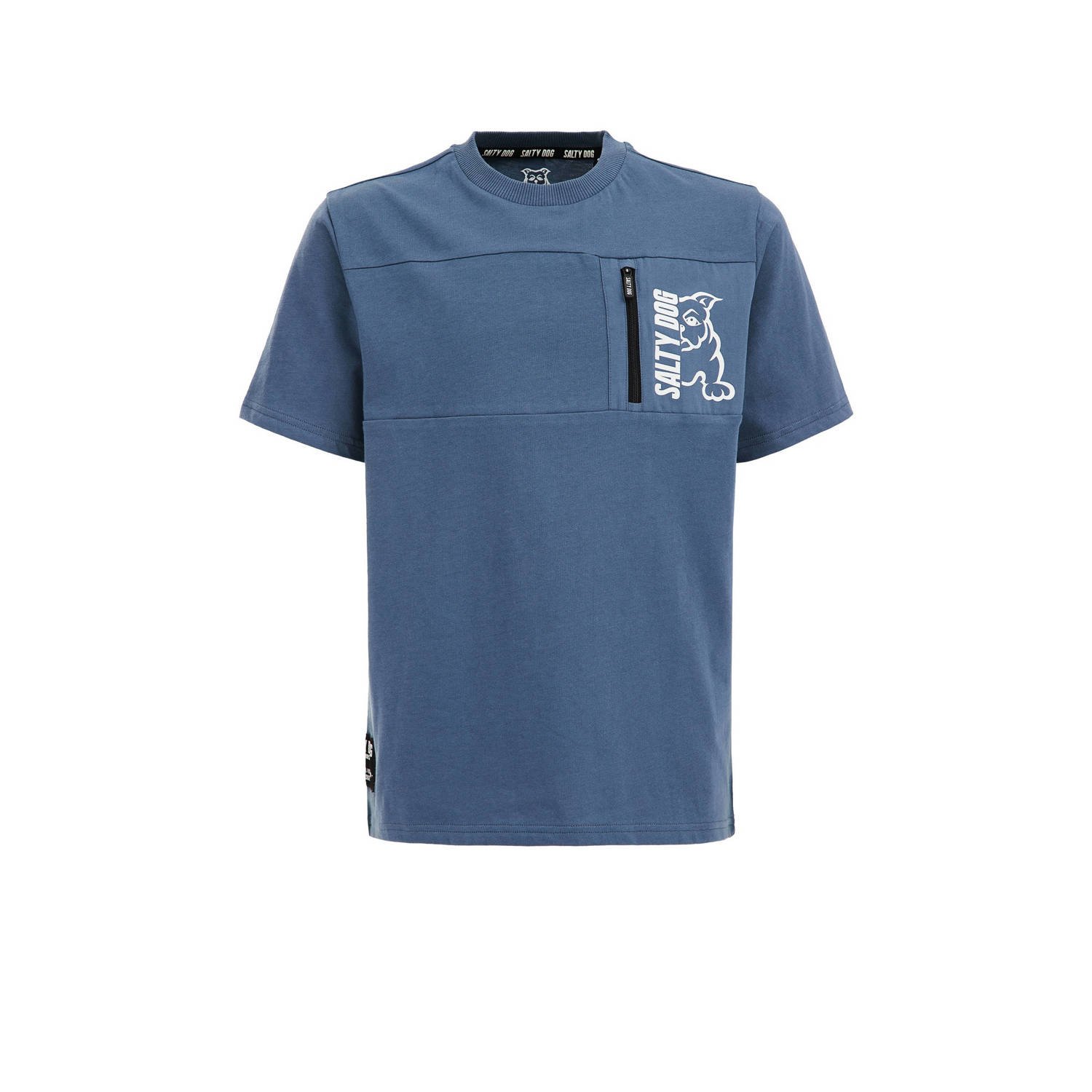 WE Fashion T-shirt blauw Jongens Katoen Ronde hals Effen 122 128