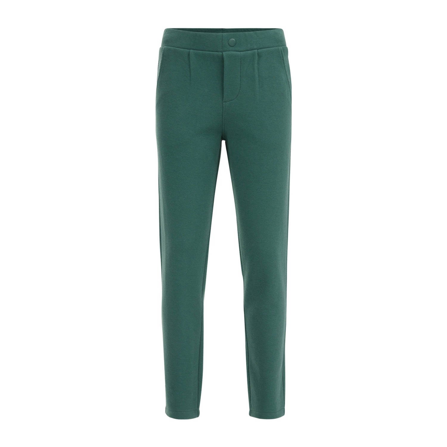 WE Fashion slim fit broek groen Jongens Katoen Effen 116