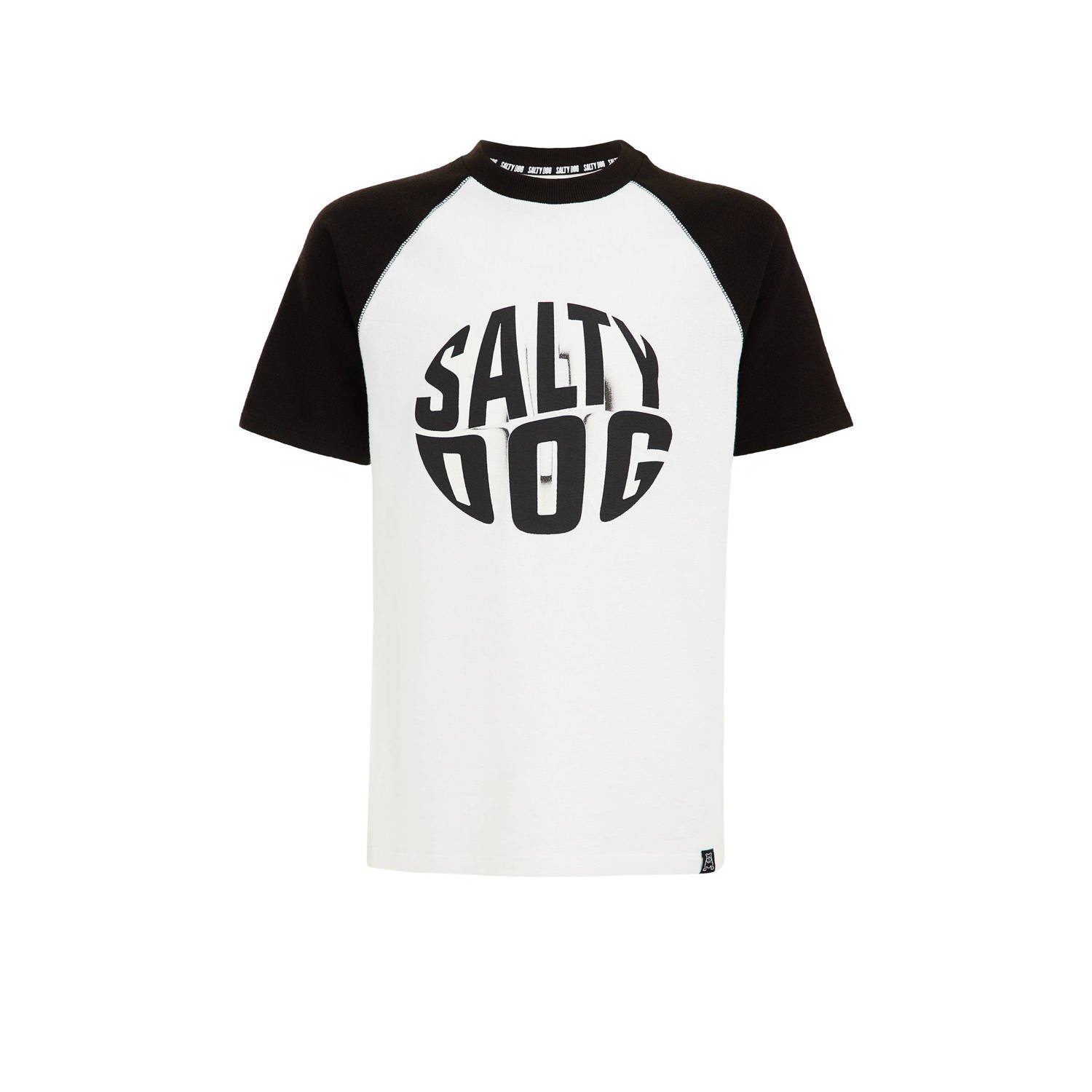WE Fashion Salty Dog T-shirt wit zwart Jongens Katoen Ronde hals Meerkleurig 110 116