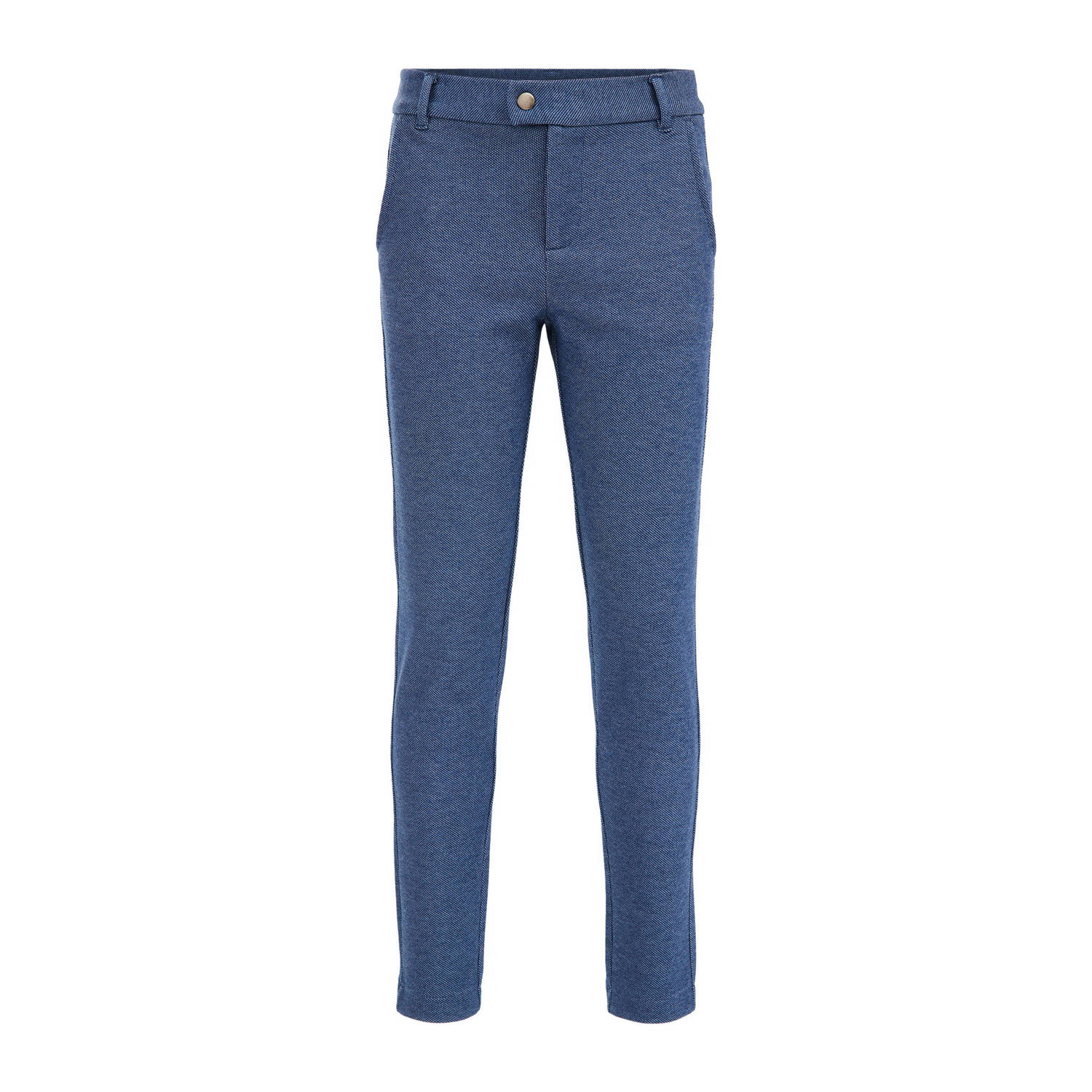 WE Fashion gemêleerde slim fit broek blauw Jongens Polyester Melée 170