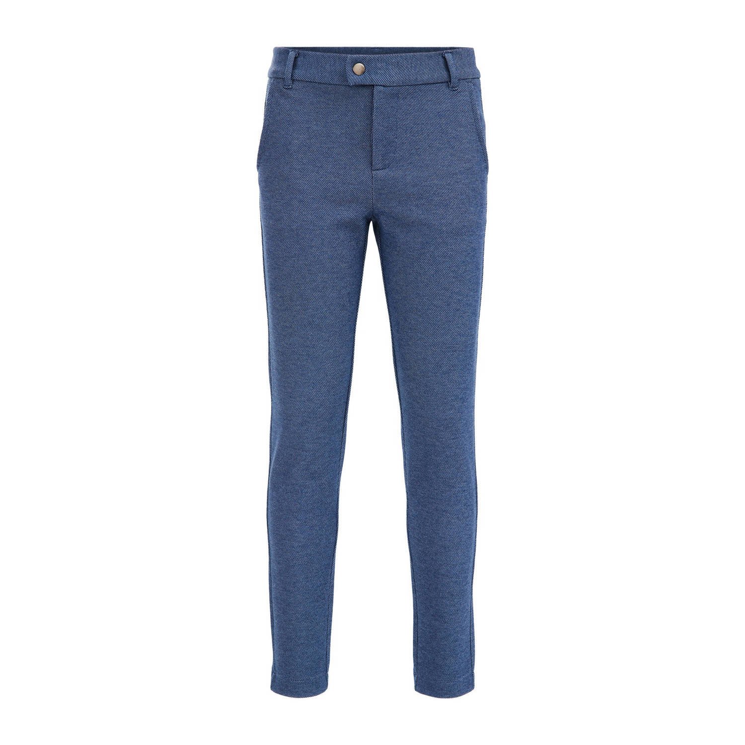 WE Fashion gemêleerde slim fit broek blauw Jongens Polyester Melée 104