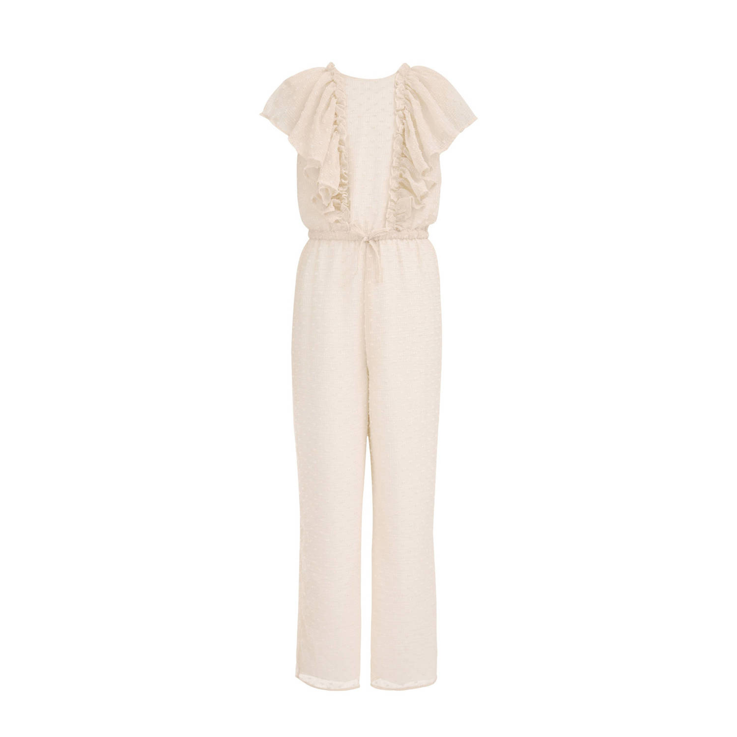 WE Fashion jumpsuit beige Meisjes Gerecycled polyester Ronde hals Effen 110