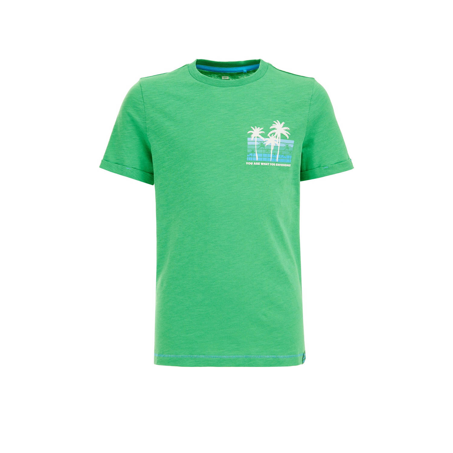 WE Fashion T-shirt met backprint groen Jongens Katoen Ronde hals Backprint 110 116