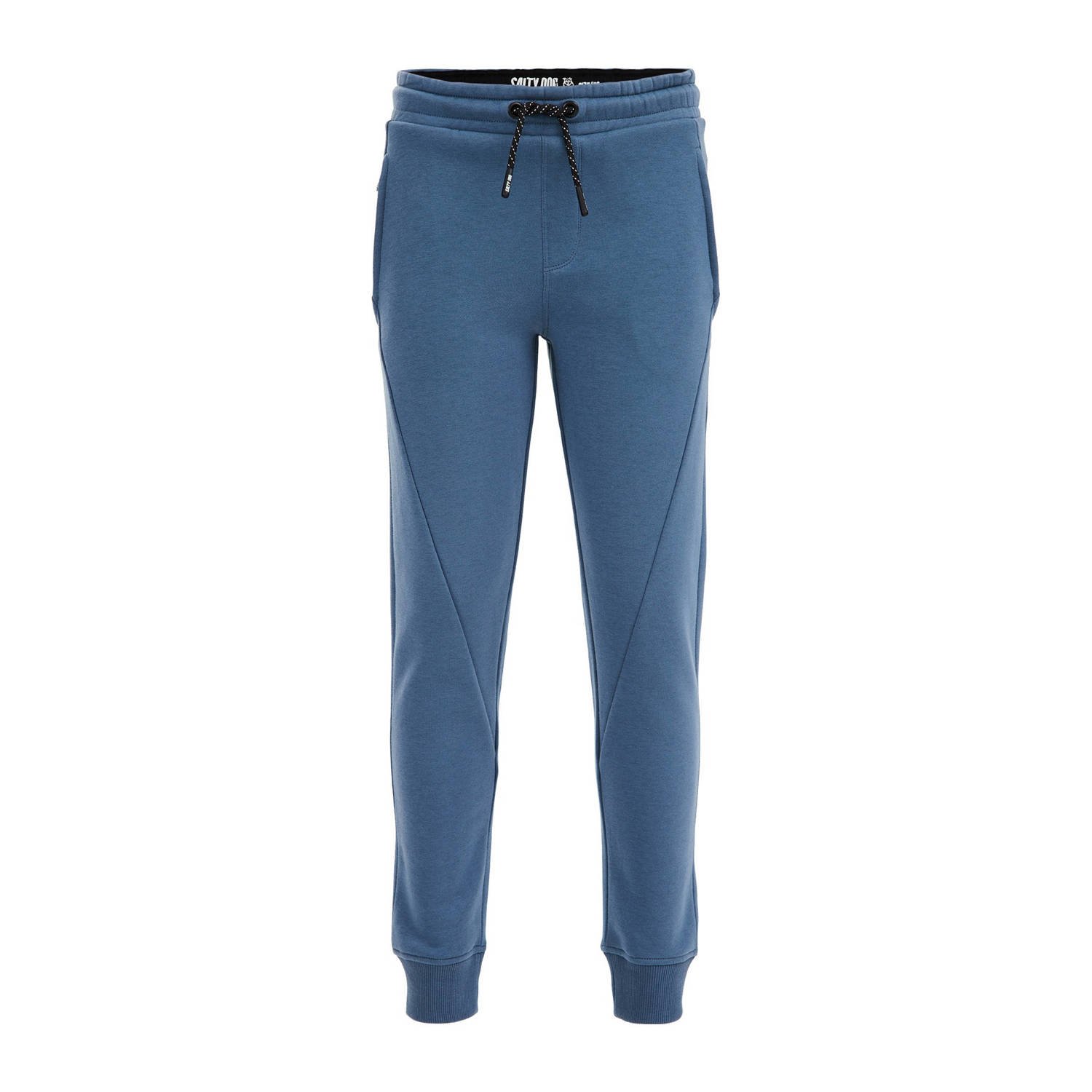 WE Fashion slim fit joggingbroek donkerblauw Jongens Katoen Effen 146