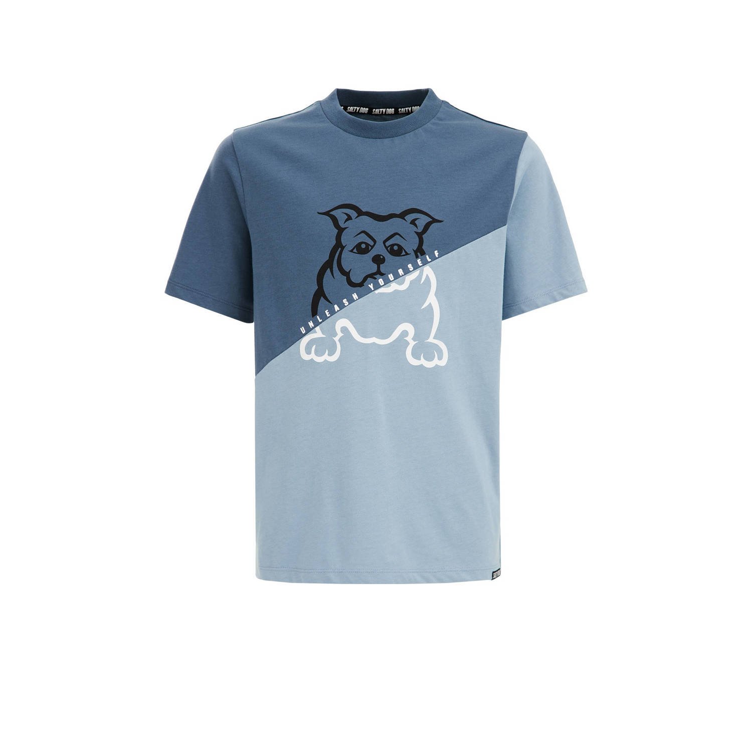 WE Fashion T-shirt grijsblauw Jongens Katoen Ronde hals Meerkleurig 110 116