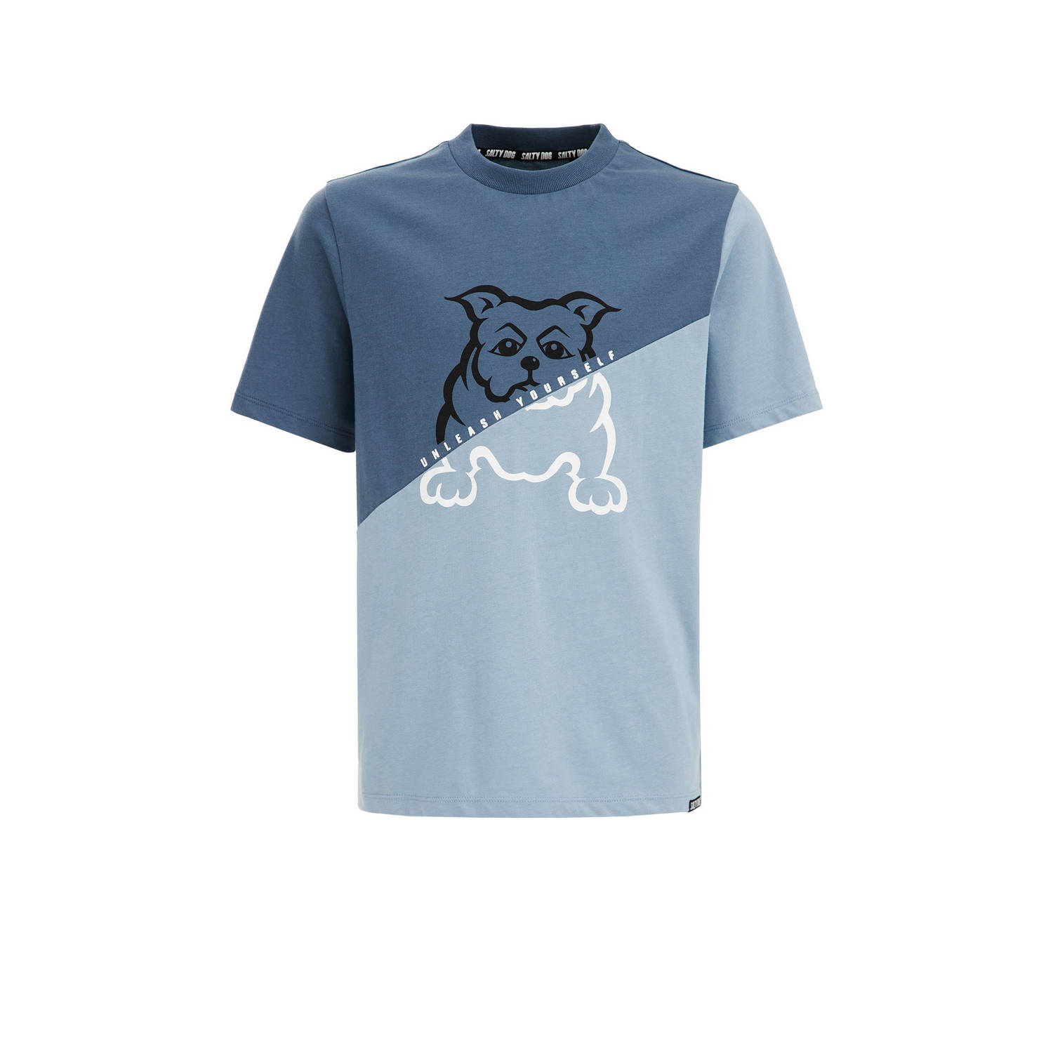 WE Fashion T-shirt grijsblauw Jongens Biologisch katoen Ronde hals Meerkleurig 110 116