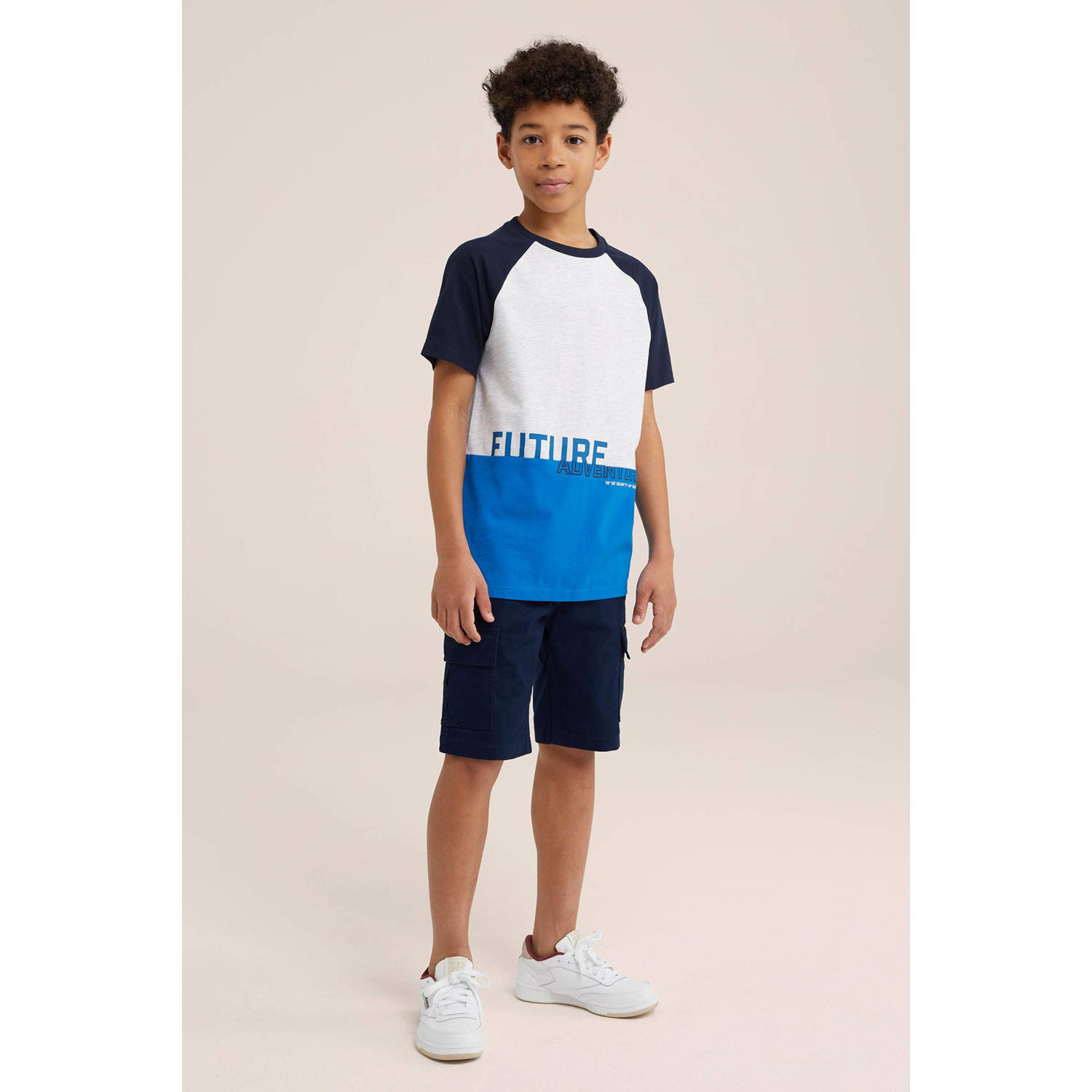 WE Fashion T-shirt blauw wit
