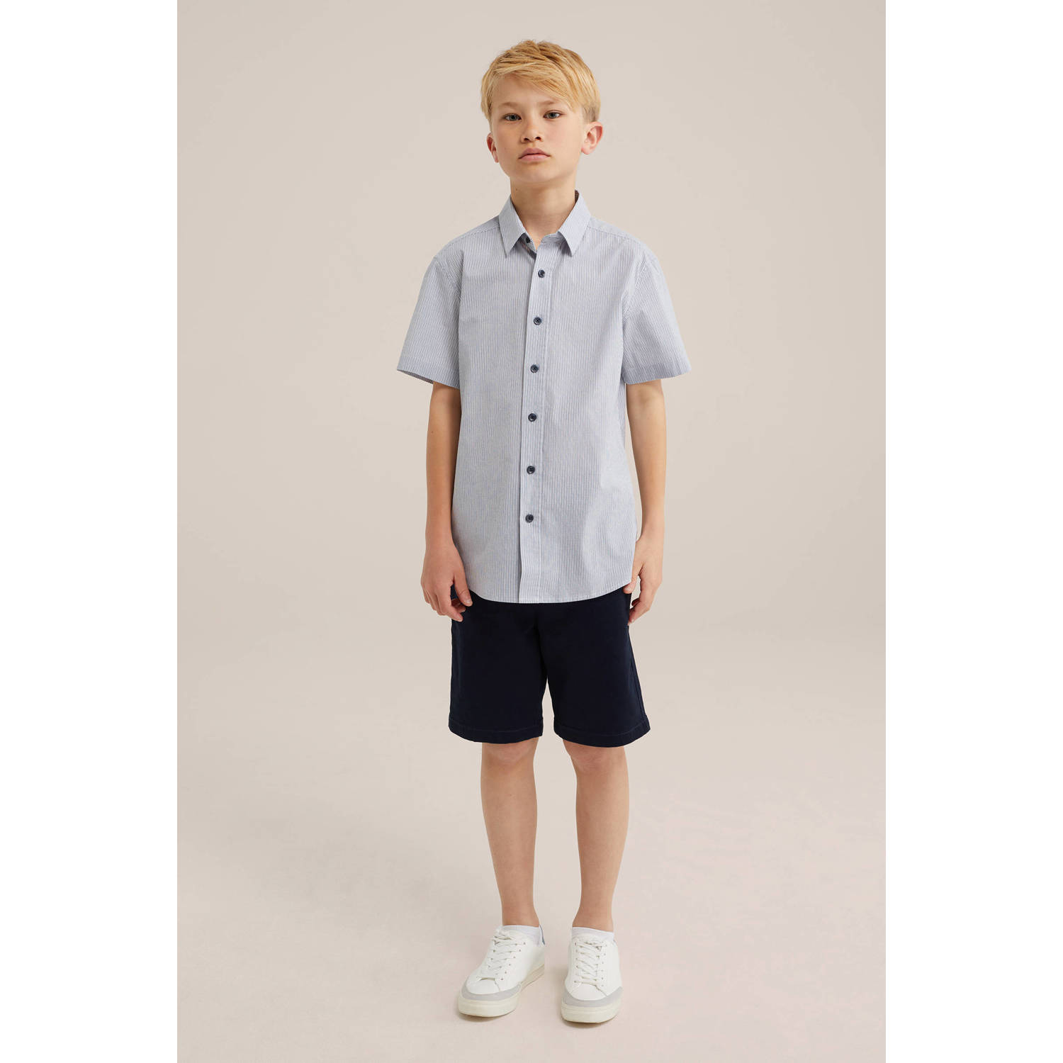 WE Fashion gestreept overhemd wit blauw grijs