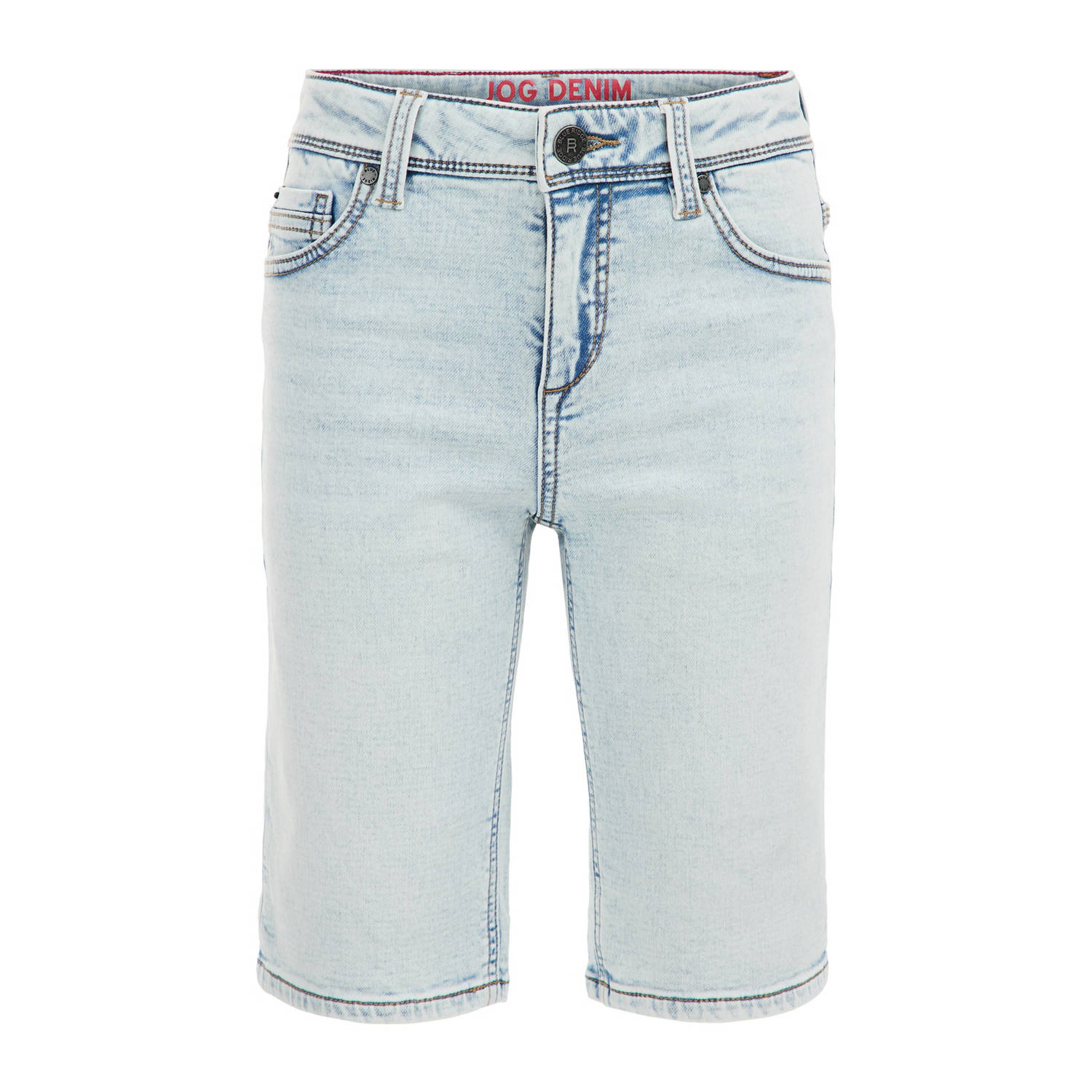 WE Fashion slim fit denim short light blue denim Korte broek Blauw Jongens Stretchdenim 104