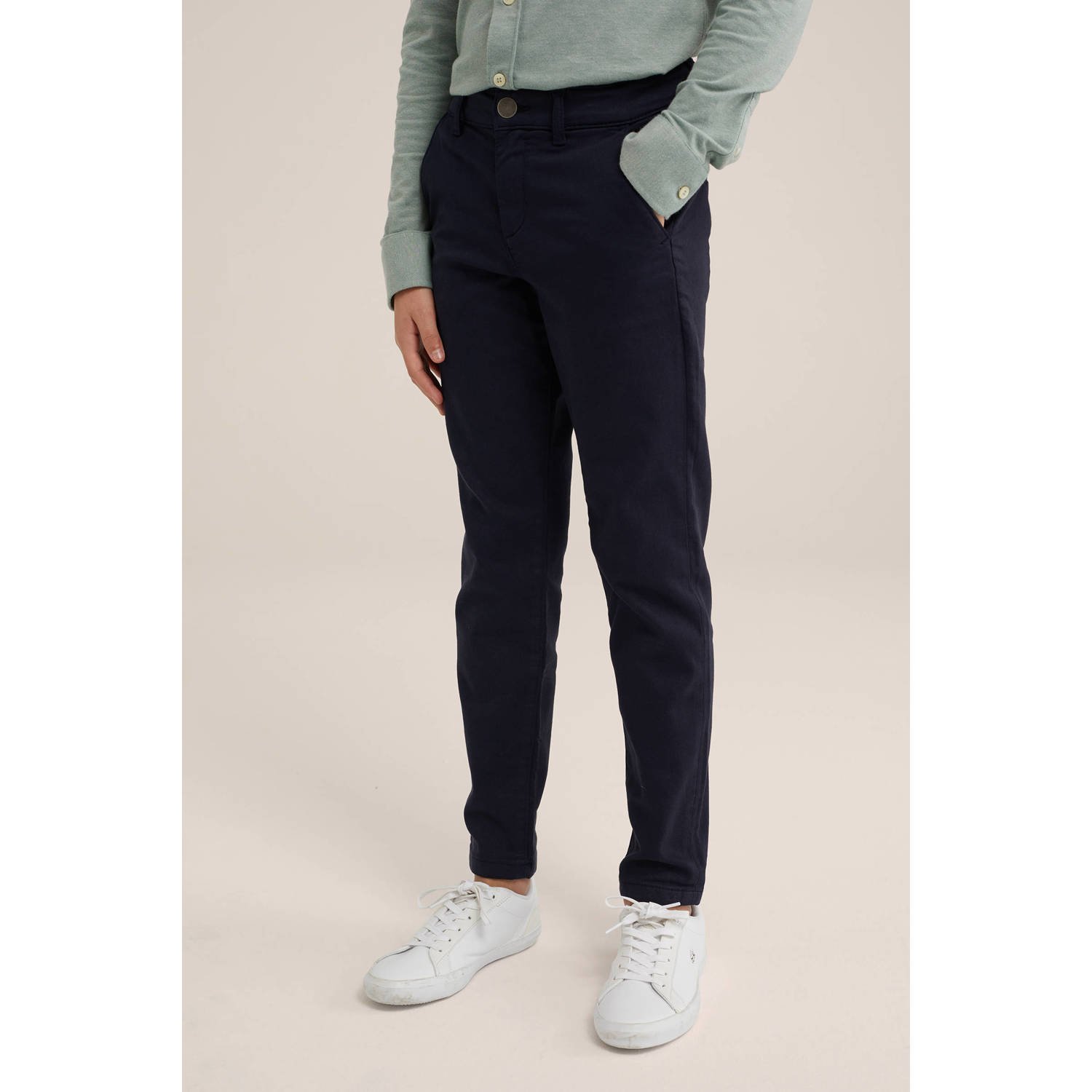 WE Fashion slim fit broek donkerblauw