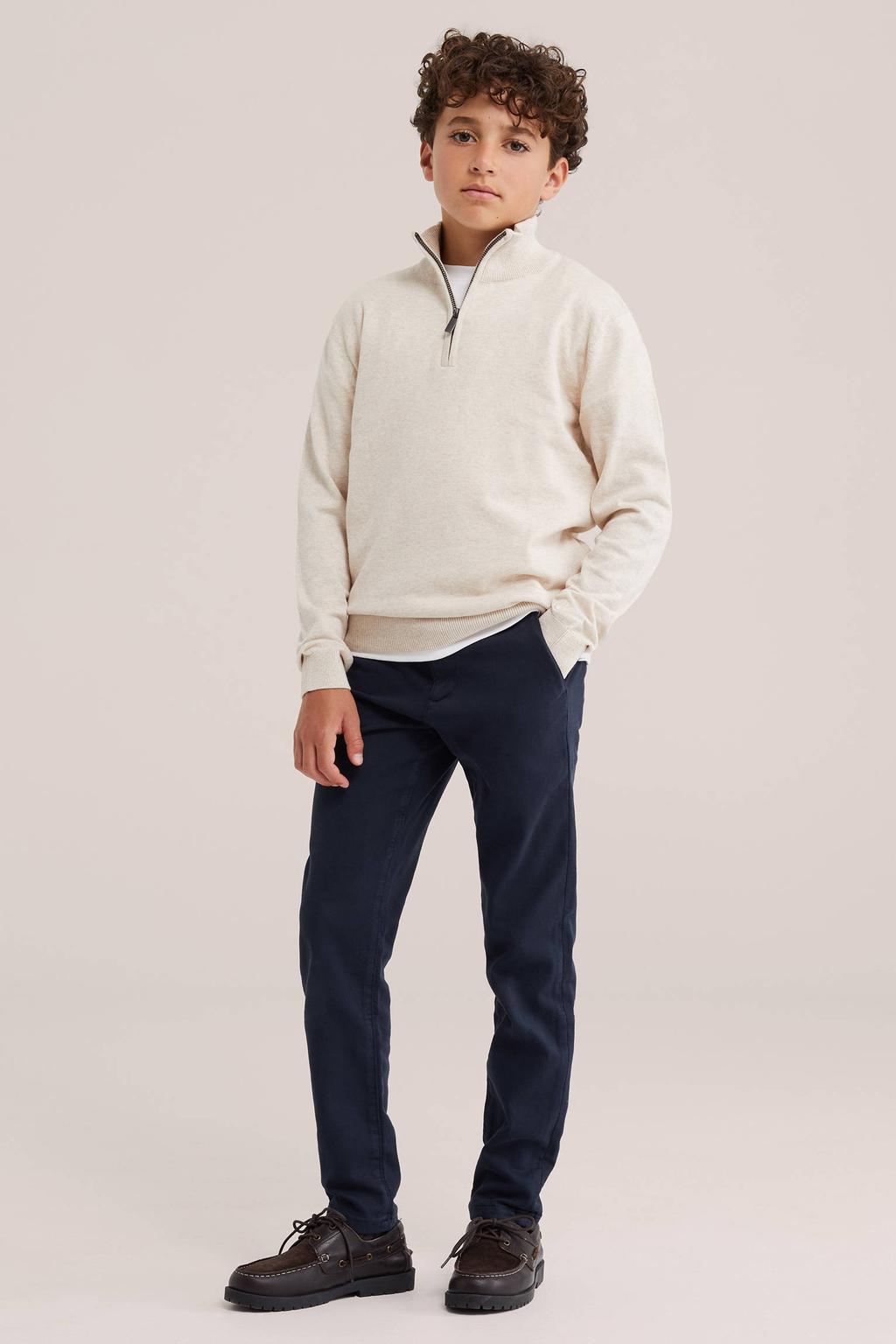 WE Fashion slim fit broek marineblauw