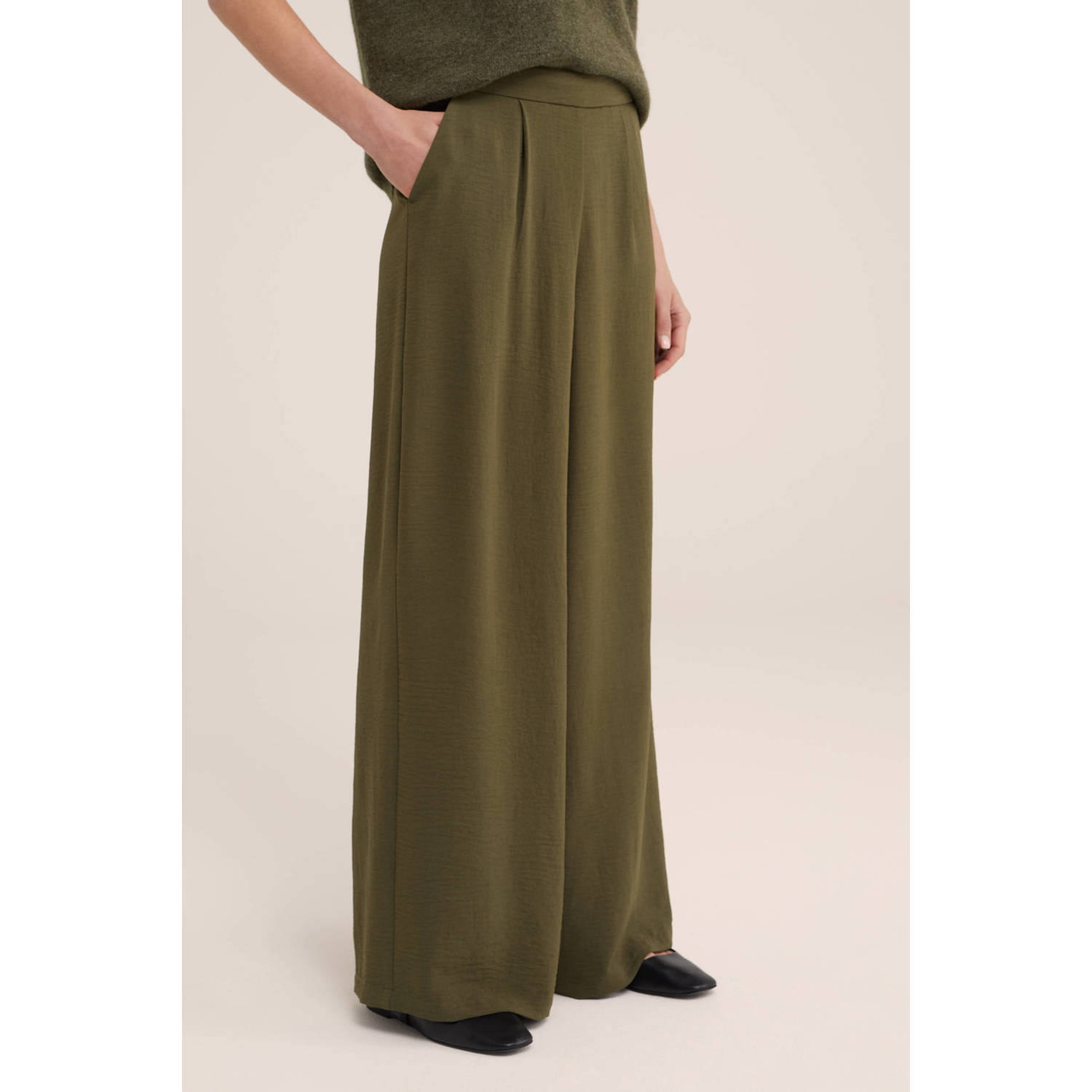 WE Fashion high waist wide leg pantalon kaki