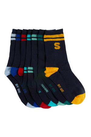 WE Fashion sokken - set van 7 donkerblauw/multicolor