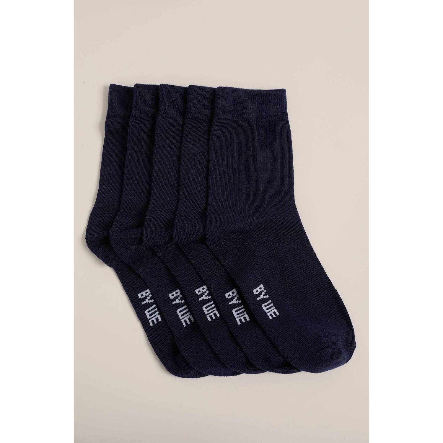 WE Fashion sokken set van 5 donkerblauw Jongens Katoen Effen 23 26