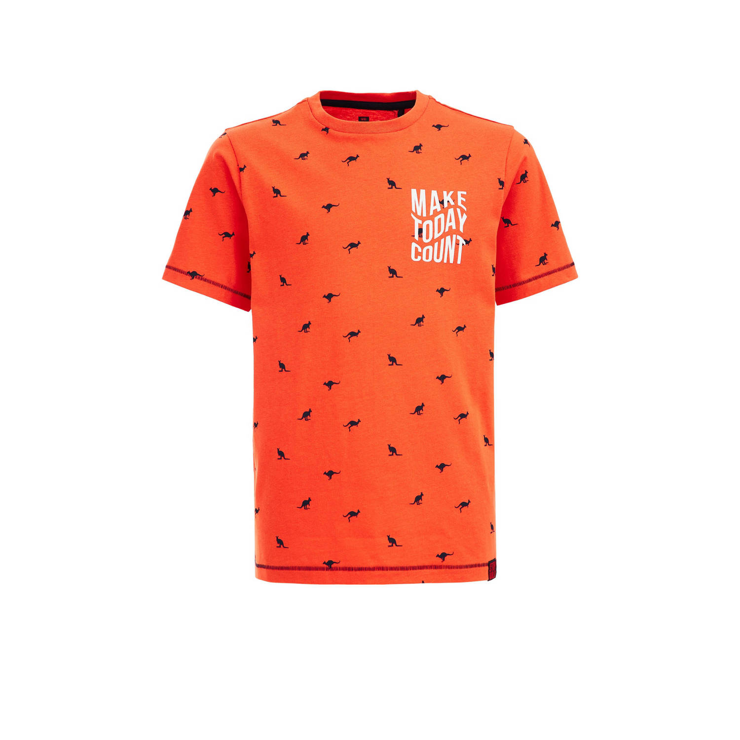 WE Fashion T-shirt met all over print oranje Jongens Biologisch katoen Ronde hals 134 140
