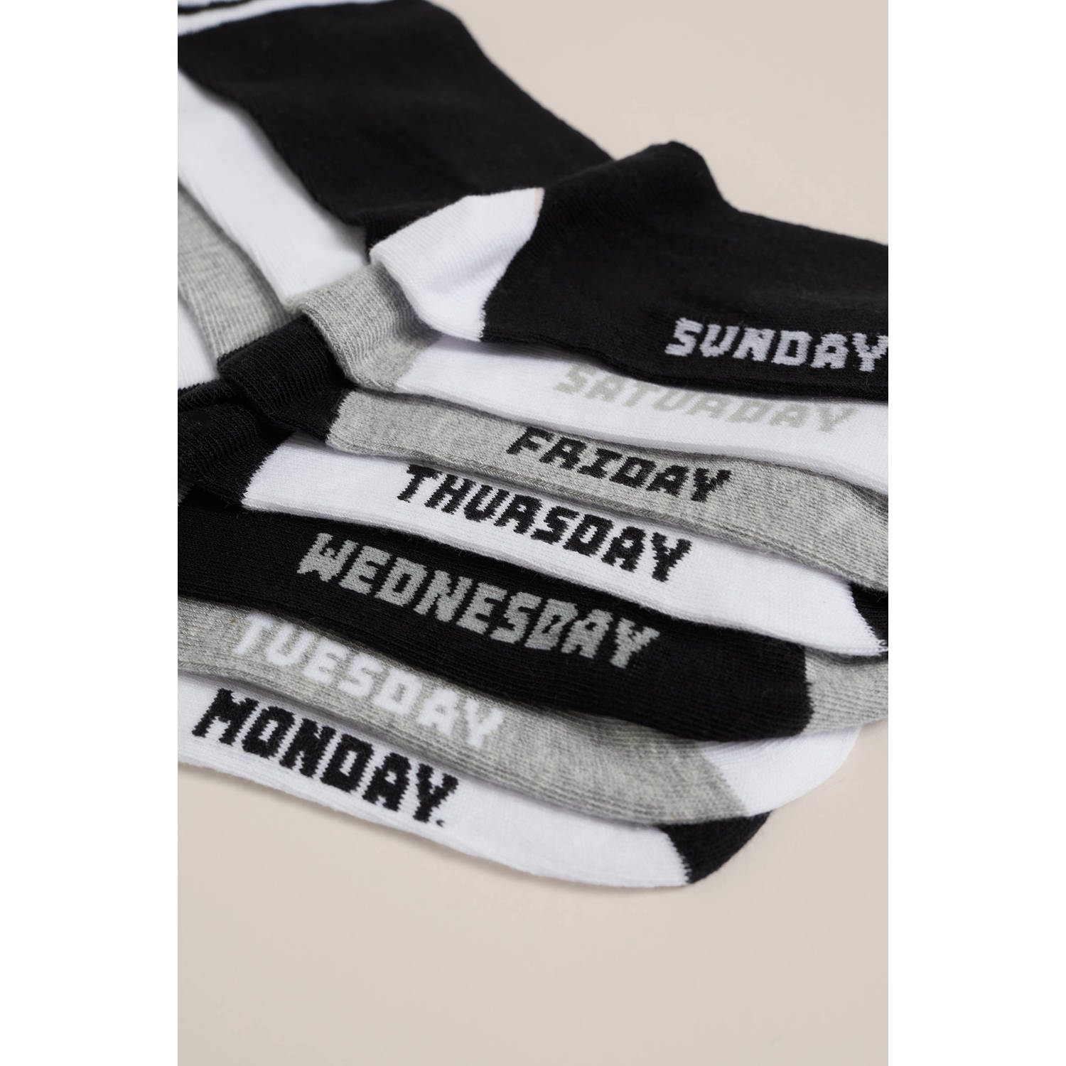 WE Fashion sokken set van 7 zwart wit grijs