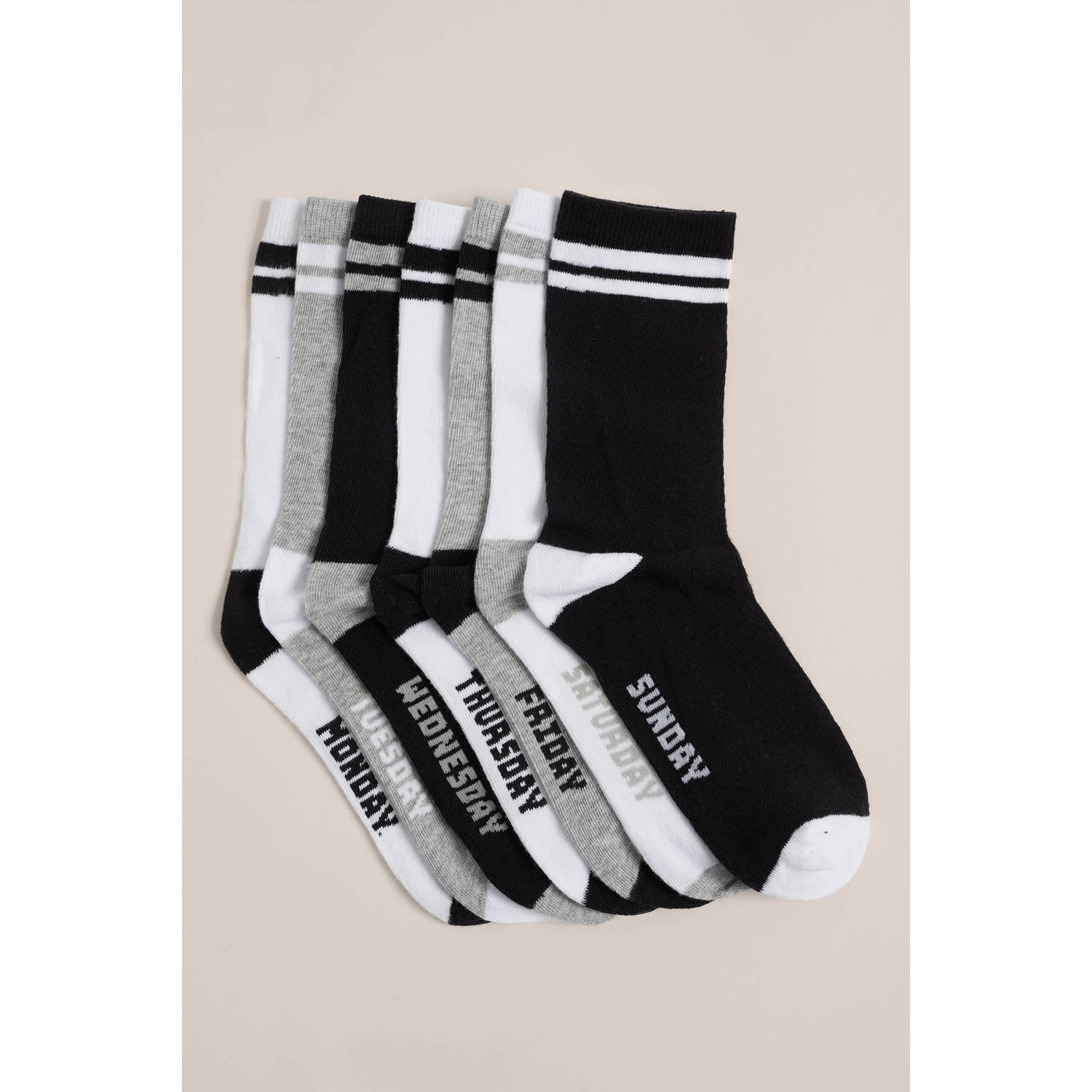 WE Fashion sokken set van 7 zwart wit grijs Jongens Stretchkatoen 31 34