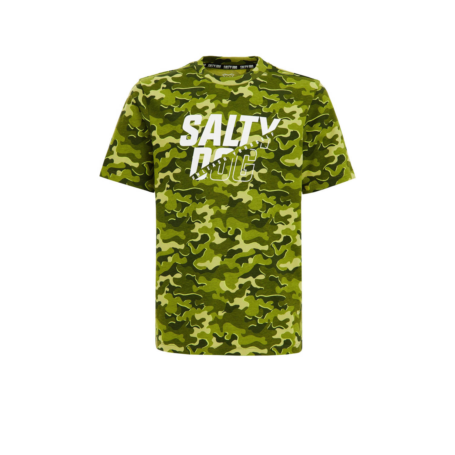 WE Fashion T-shirt met all over print groen Jongens Katoen Ronde hals All over print 110 116