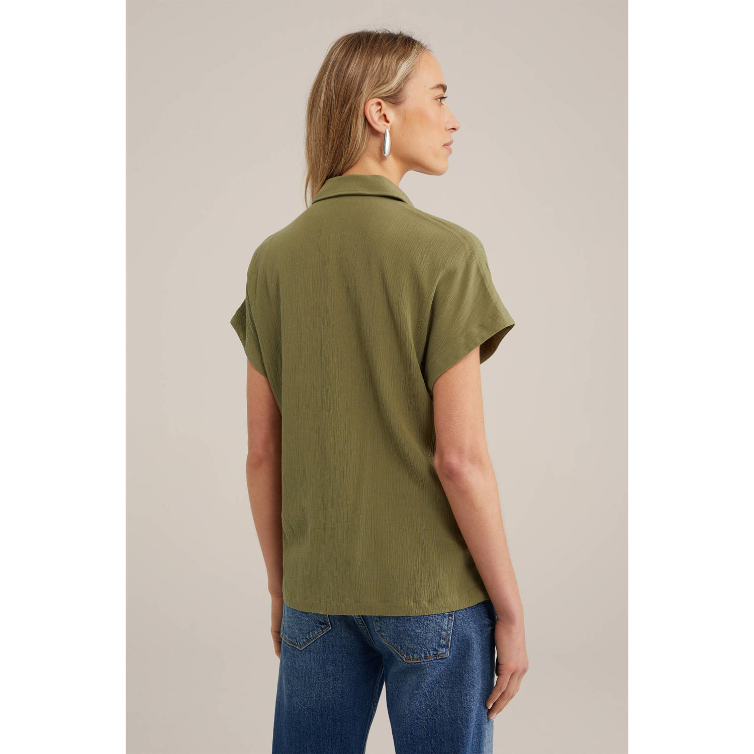 WE Fashion blouse met all over print en textuur olijfgroen groen