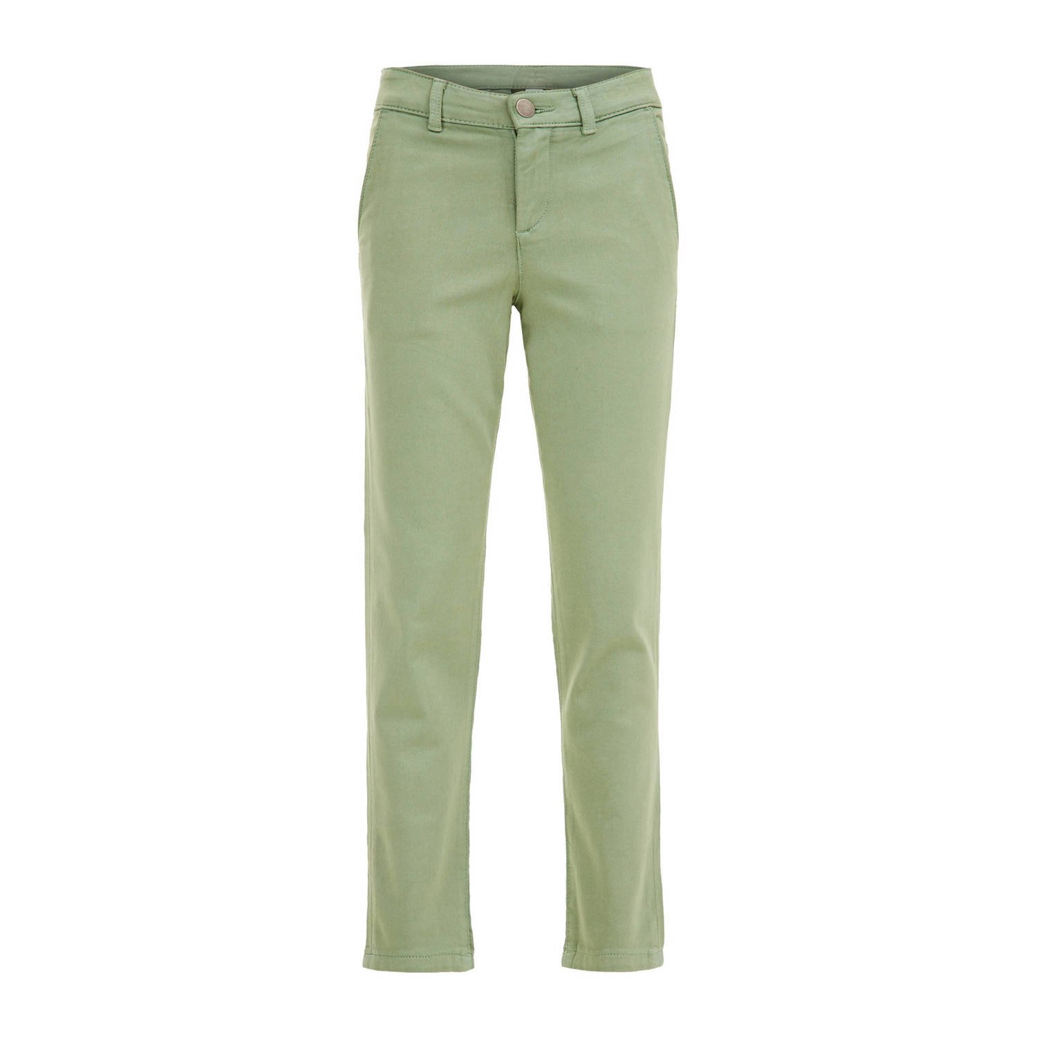 WE Fashion slim fit broek groen Jongens Katoen Effen 122