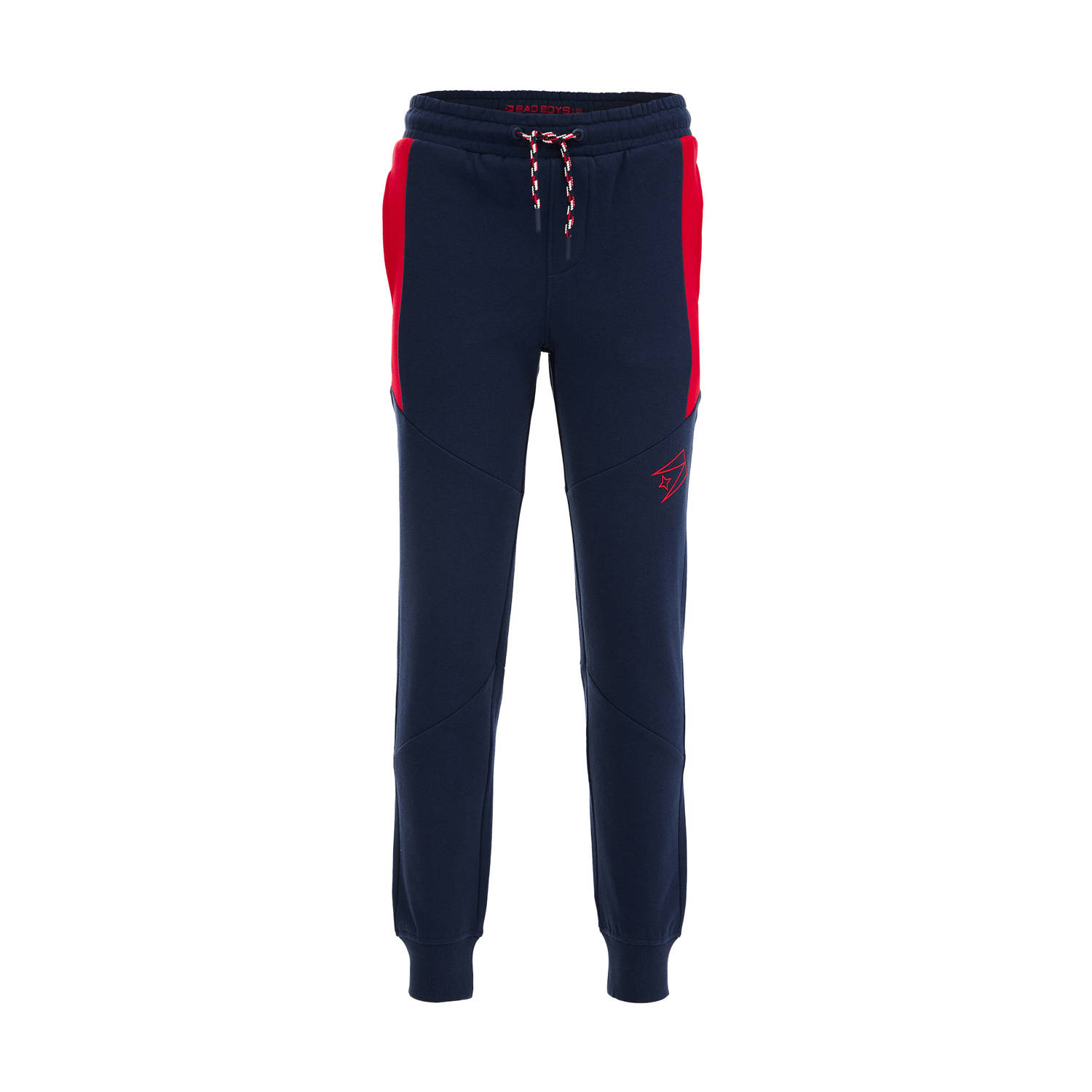 WE Fashion slim fit joggingbroek donkerblauw rood